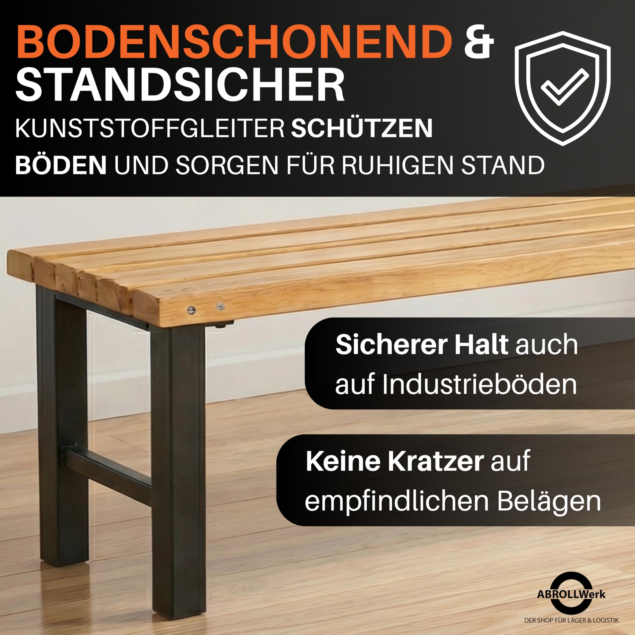 Umkleidebank 100x40x42 cm – Sitzbank ohne Schuhrost – Massives Buchenholz & Stahlgestell – Robuste Garderobenbank für Sport, Fitness, Schule & Betrieb – Turnbank Sozialraumbank