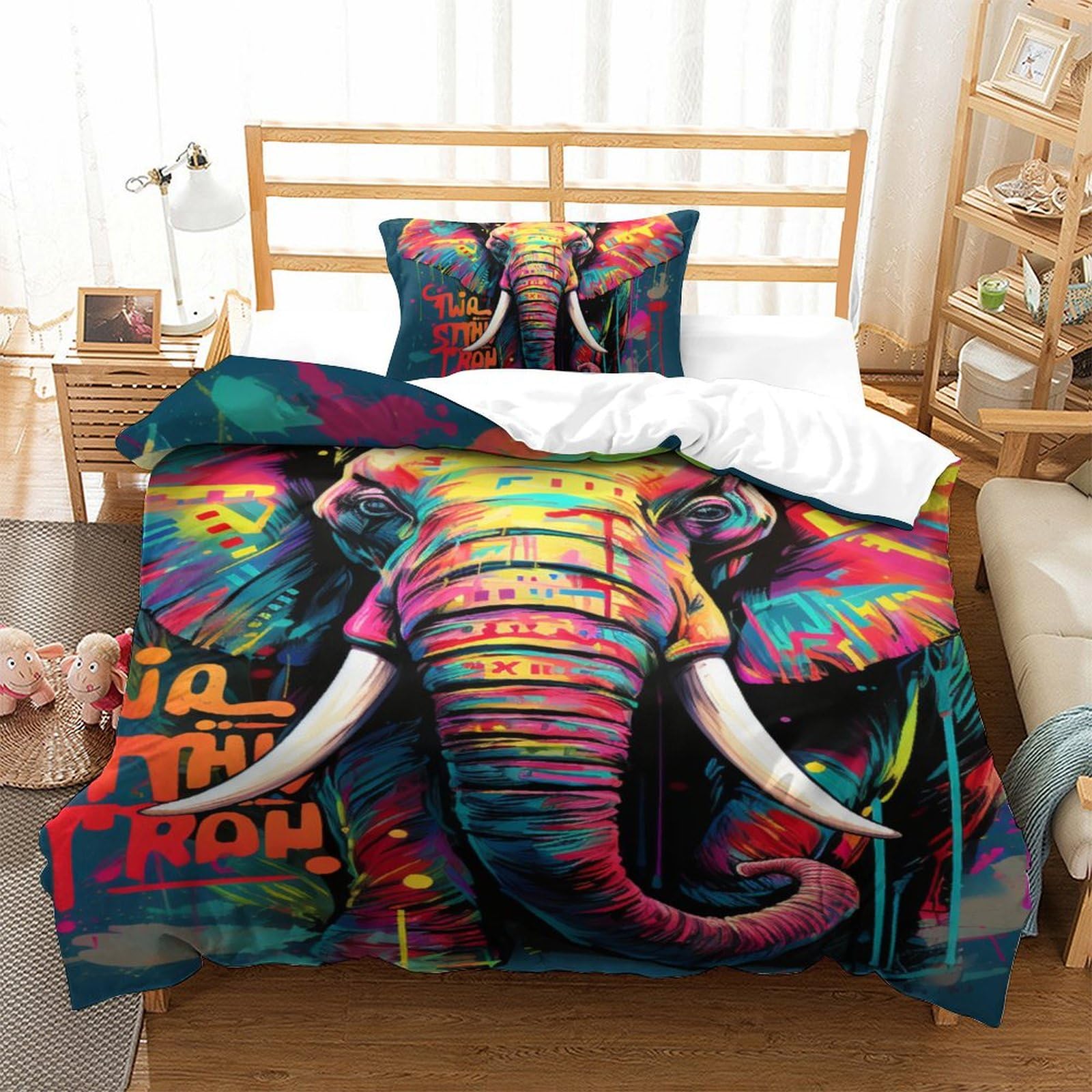 Housse de couette éléphant 135x200cm en microfibre respirante avec taie d'oreiller