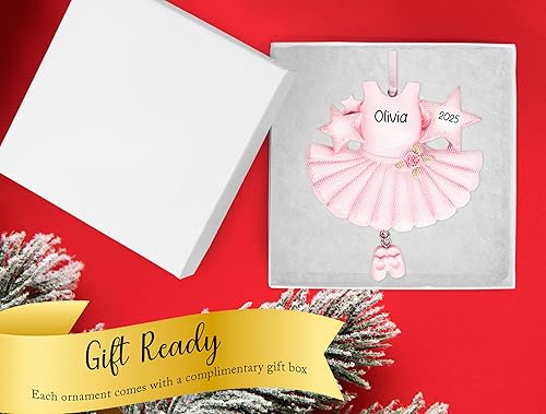 Miniatura 3 de Adorno navideño personalizado de ballet chica 2023, personalización gratuita, figura de bailarina en disfraz rosa con corazón y rosa para árbol de