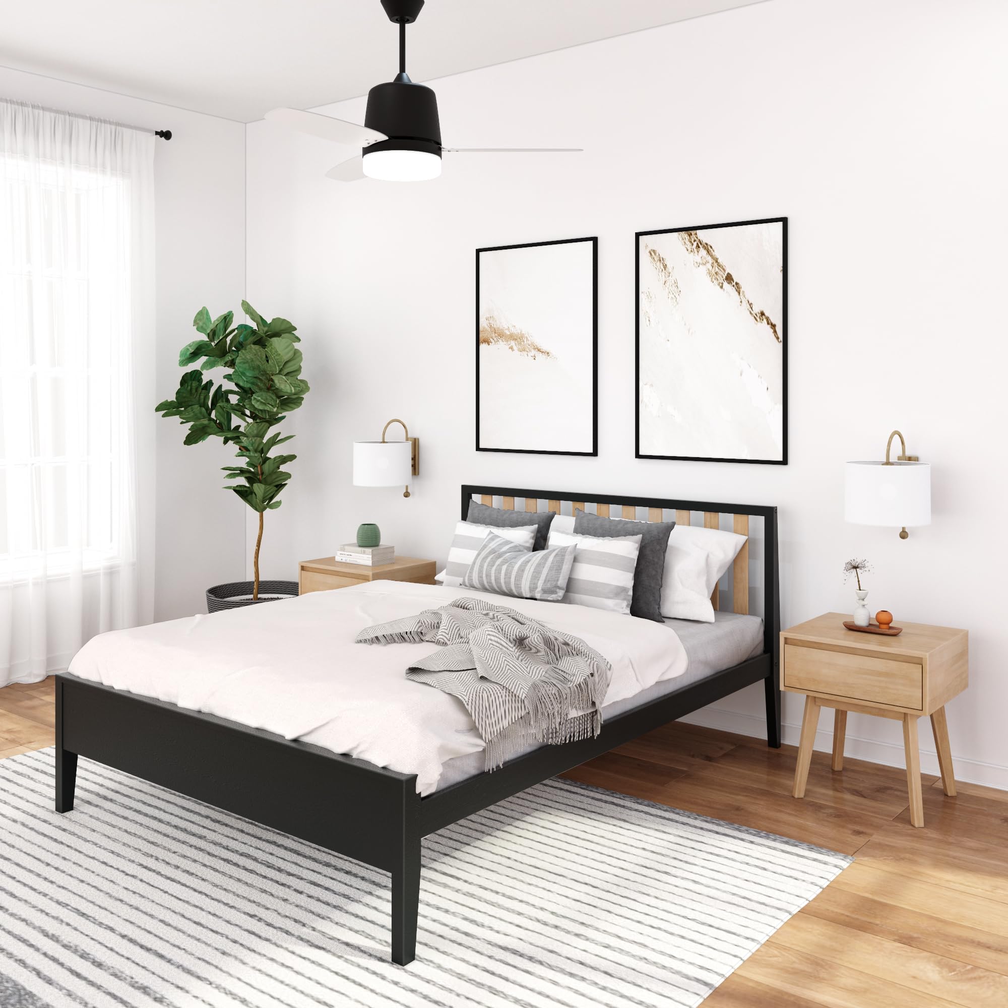 Plank+beam Scandinavian Bed Frame wit...