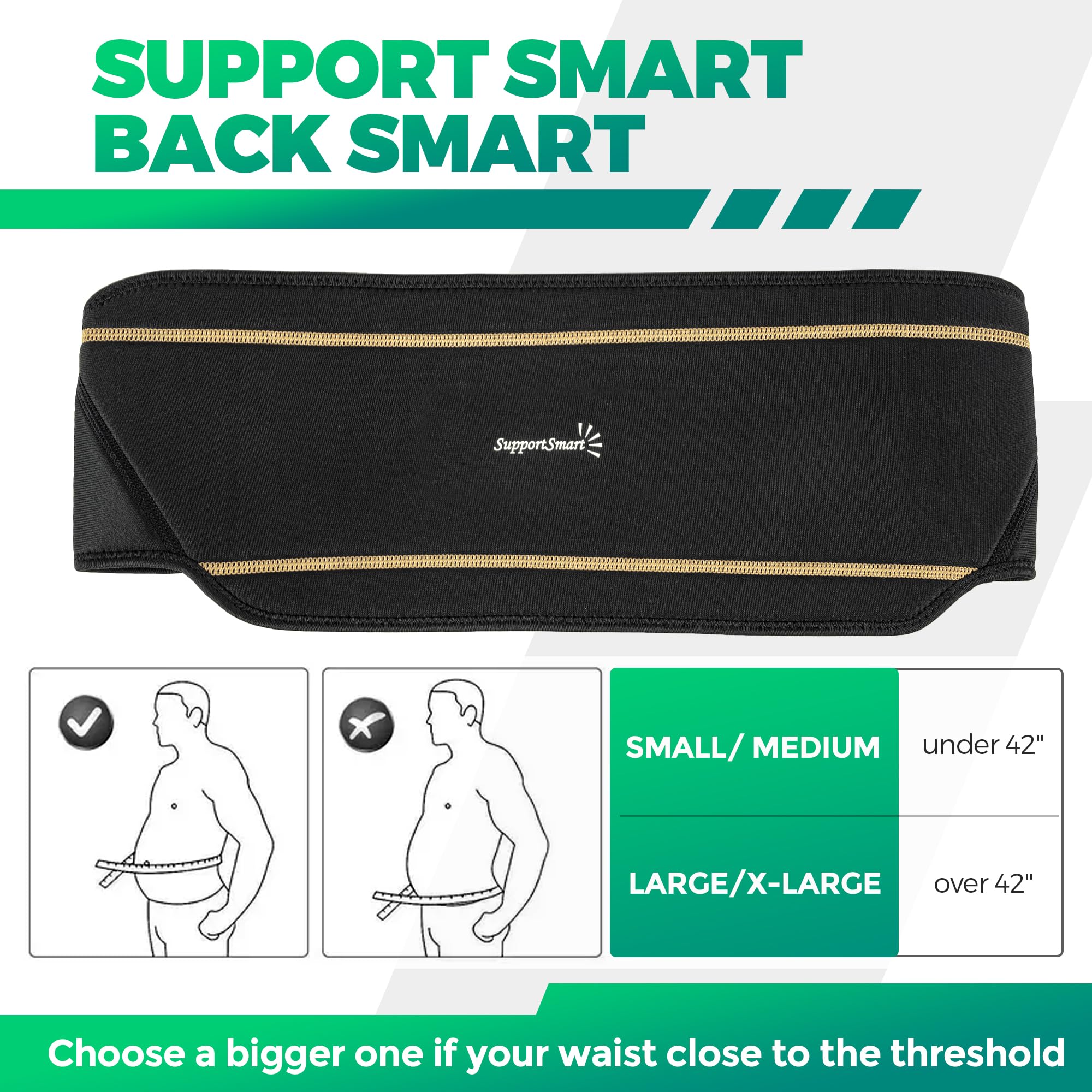 SUPPORTSMART Back Smart Brace for Lower Back Pain Relief - Lightweight Copper Lumbar Brace for Men and Women, Lumber Support Belt with Adjustable Velcro for Sciatica - Large/X-Large, 1 Pack