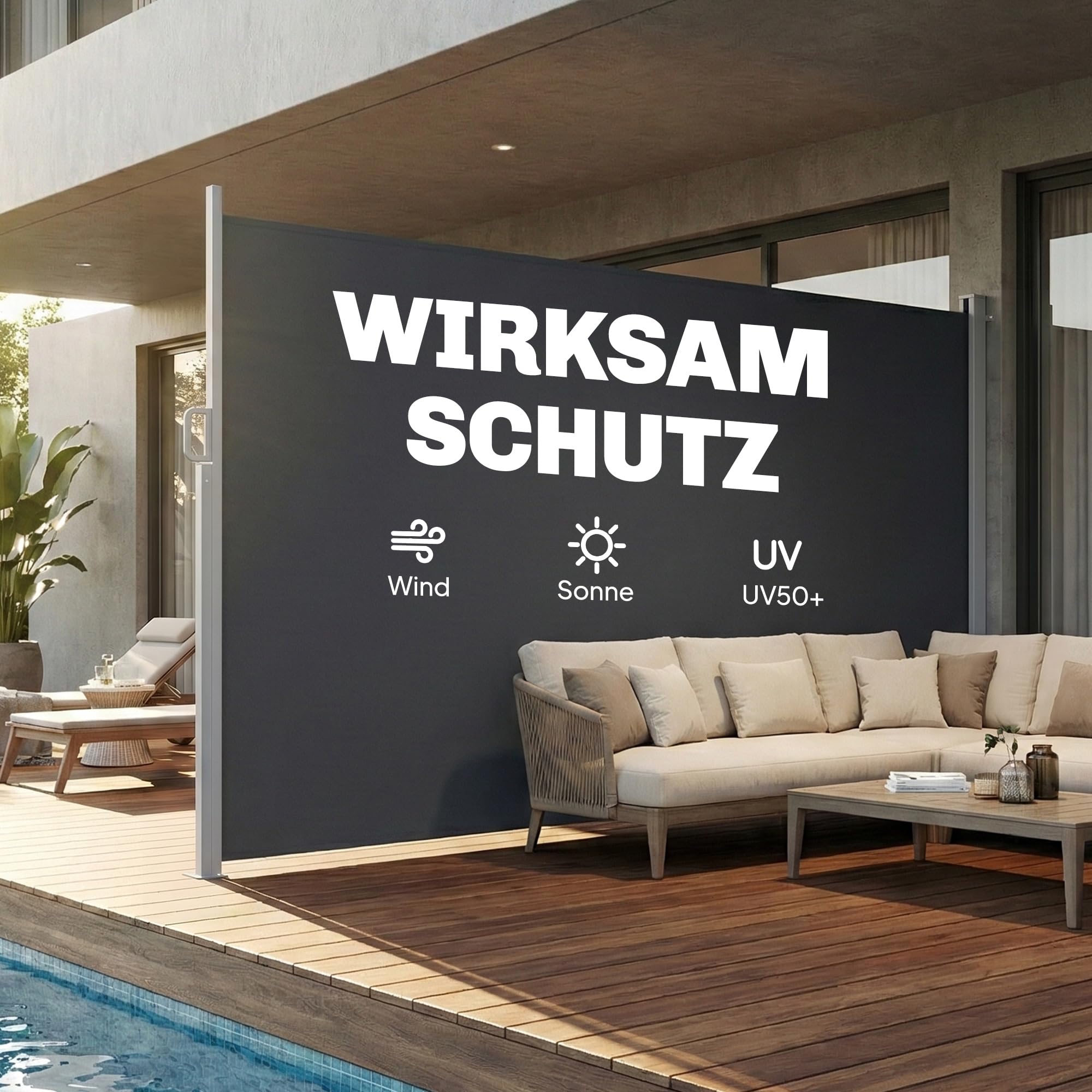Outsunny Seitenmarkise Ausziehbar Blickdicht 420 x 185 cm Dunkelgrau