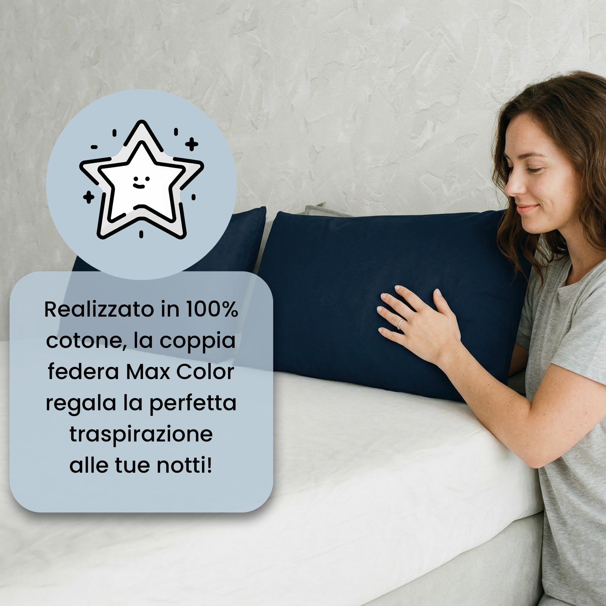 Max color Para poszewek na poduszki, 100% bawełna, Ciemny niebieski