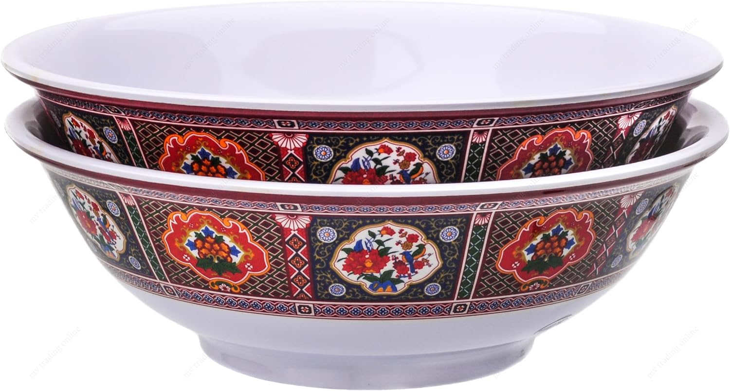 Melamine Oriental Pho Noodle Soup Bowl, 52 Ounce, Peacock Design, Set of 2