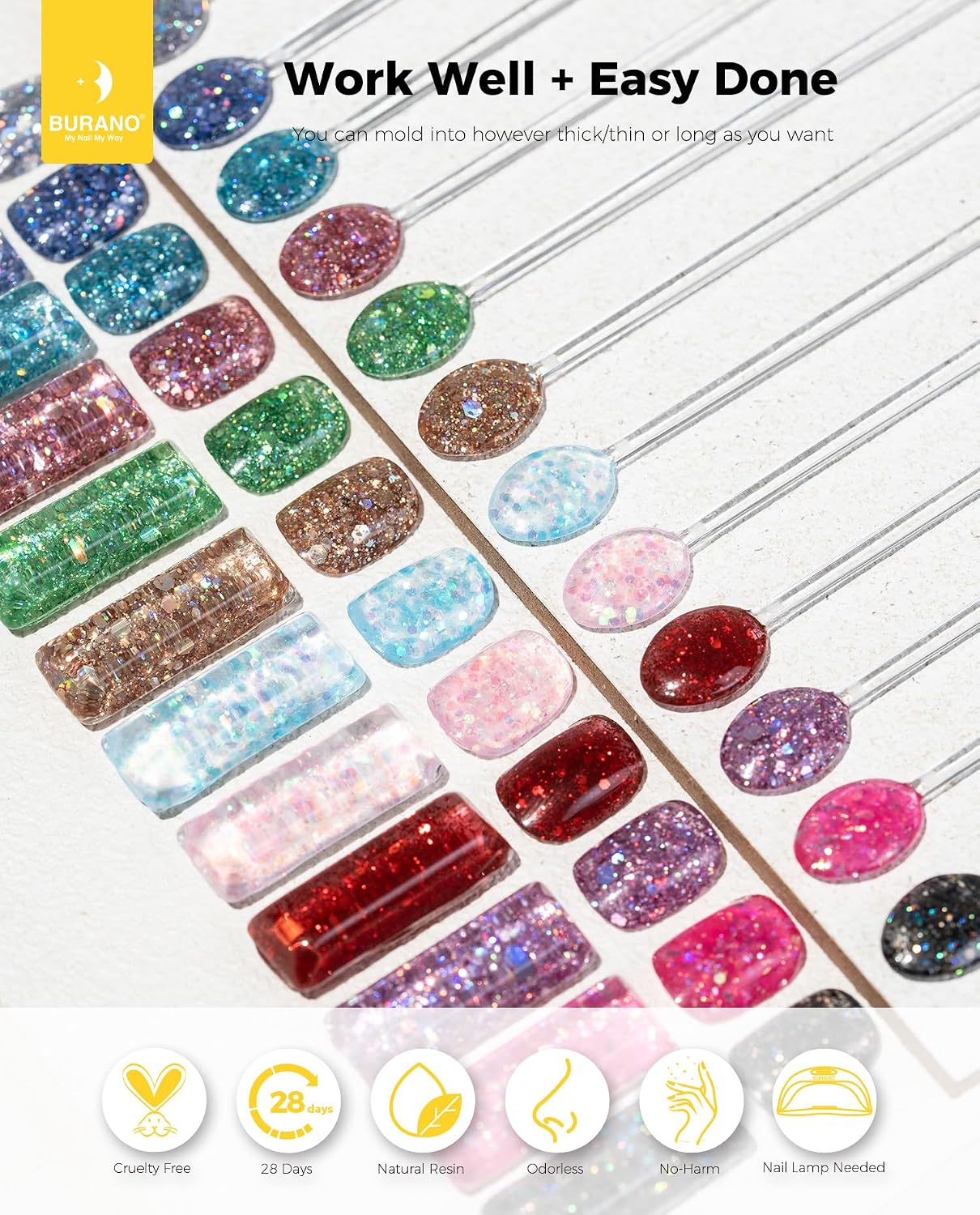 BURANO Poly Nail Gel Set, 12 Colors Nail Poly Nails Extension Gel Kit for Beginner Salon Using Home DIY 15g (kit02, 15g)