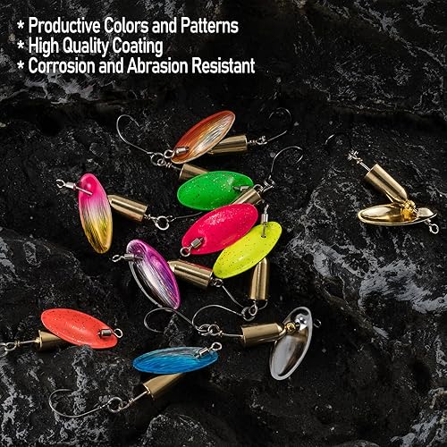 Miniatura 4 de Dr.Fish Paquete de 10 señuelos giratorios de pesca en línea con un solo gancho para trucha, spinnerbait, kits de señuelos Bass Crappie Salmón