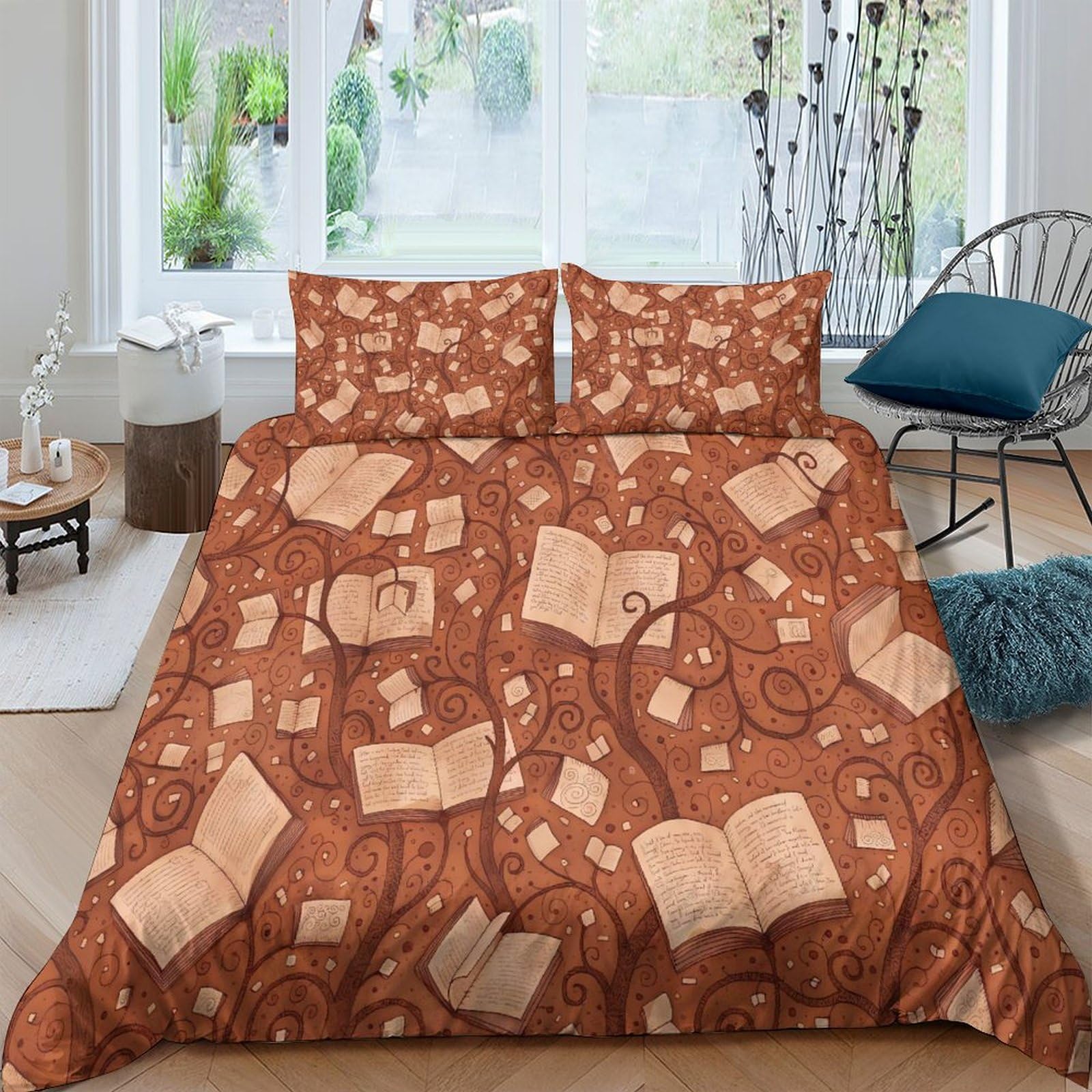 Housse de couette Arbre Brun 200x200 parure de lit 3 pièces microfibre