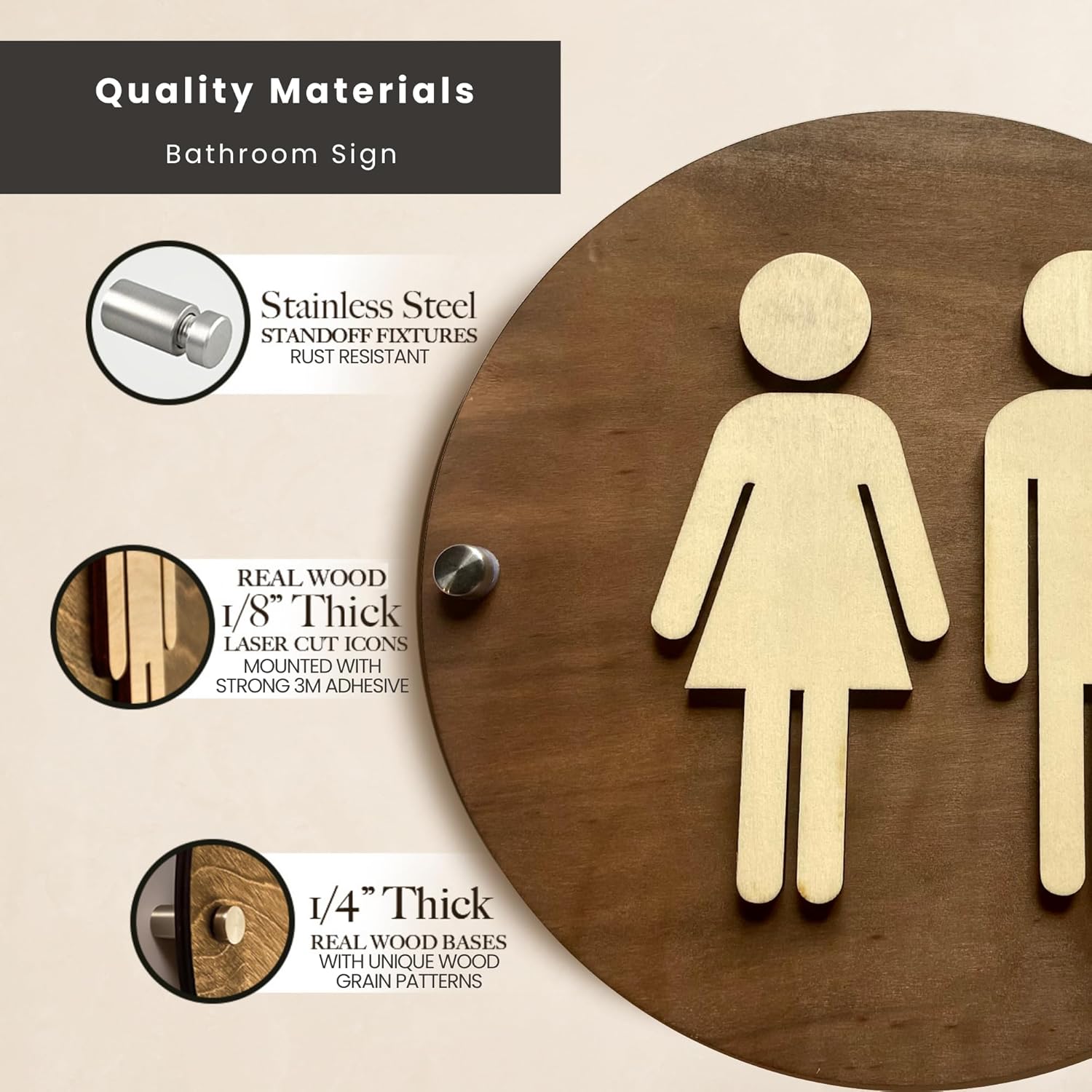 Bathroom Signs Wooden (Brown w/Wood Woman)