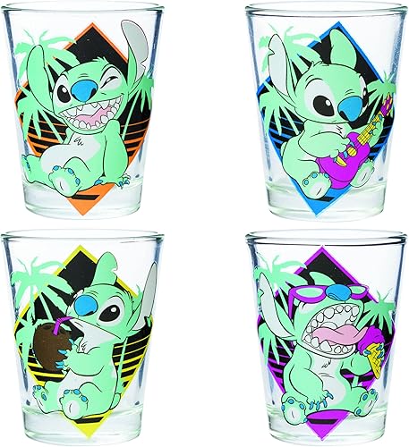 Silver Buffalo Disney Lilo and Stitch Poses - Paquete de 4 mini vasos, 1.5 onzas