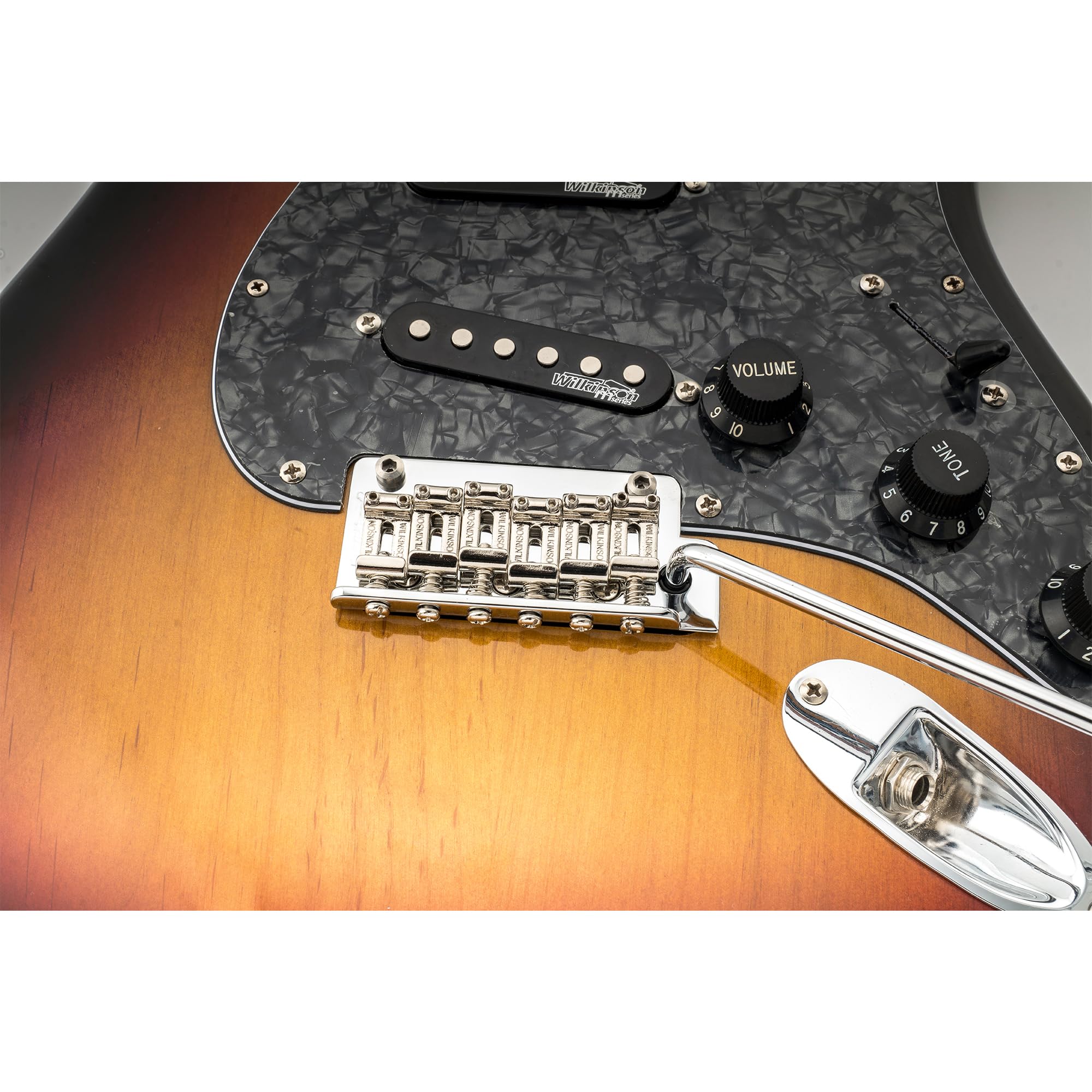Wilkinson WV2-SB 54mm 2-Punkt Tremolo Bridge ST Tremolo Brücke mit 41mm Stahlblock Vintage Gebogene StahlSaitenreiter für Strat Style E-Gitarre, Nickel