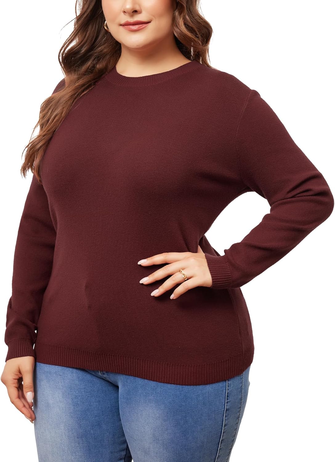 Agnes Orinda Plus Size Sweater for Women Long Sleeve Crewneck Shirts 2024 Fall Knit Casual Basic Tee Tops - Image 2