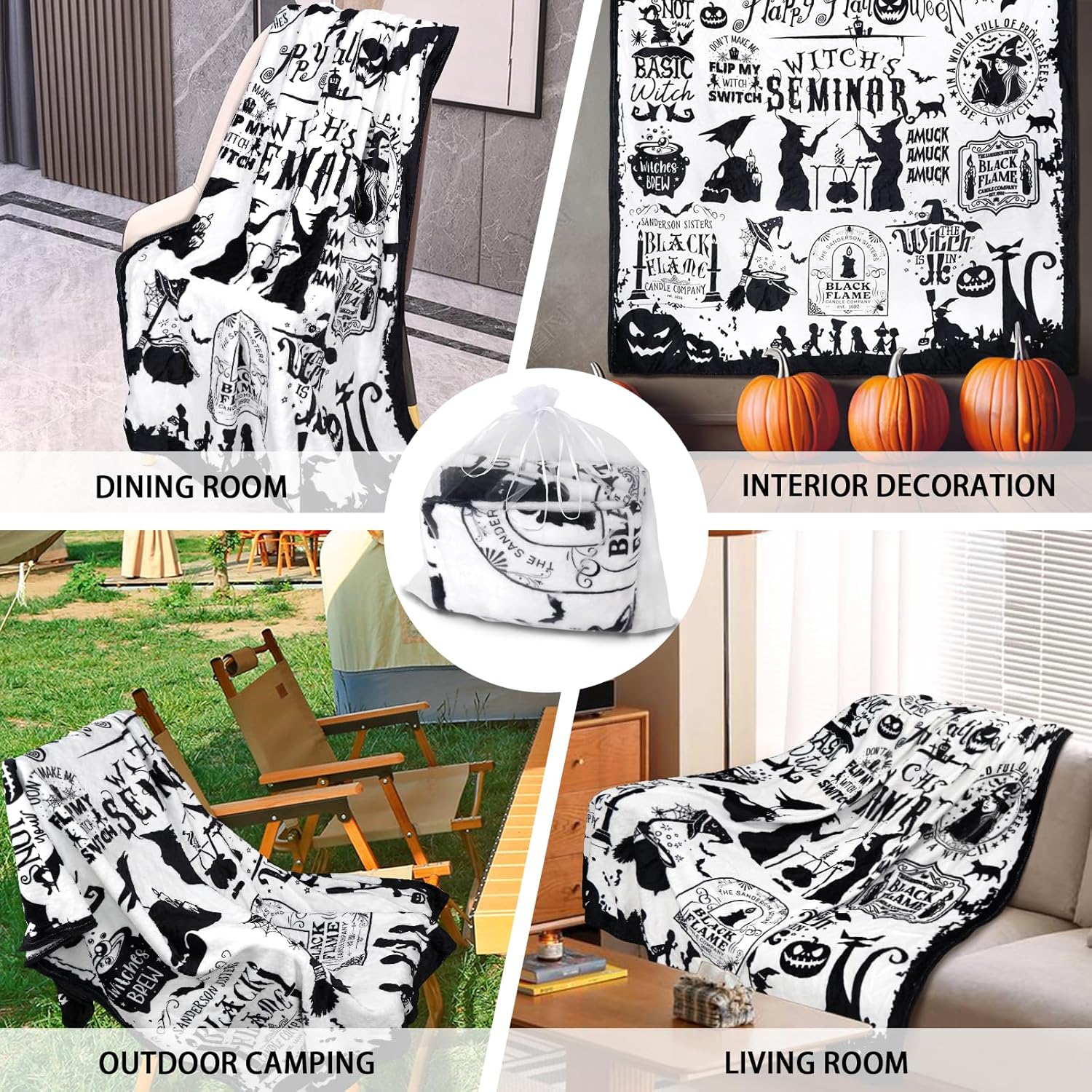 Witch Blanket Halloween Throw Blankets Gifts for Women Witchy Goth Skull Pumpkin Flannel Fleece Blankets for Couch Sofa Bed Chair Decor Witch's Spider Webs Decorations Blanket 50x60in - White - Image 5