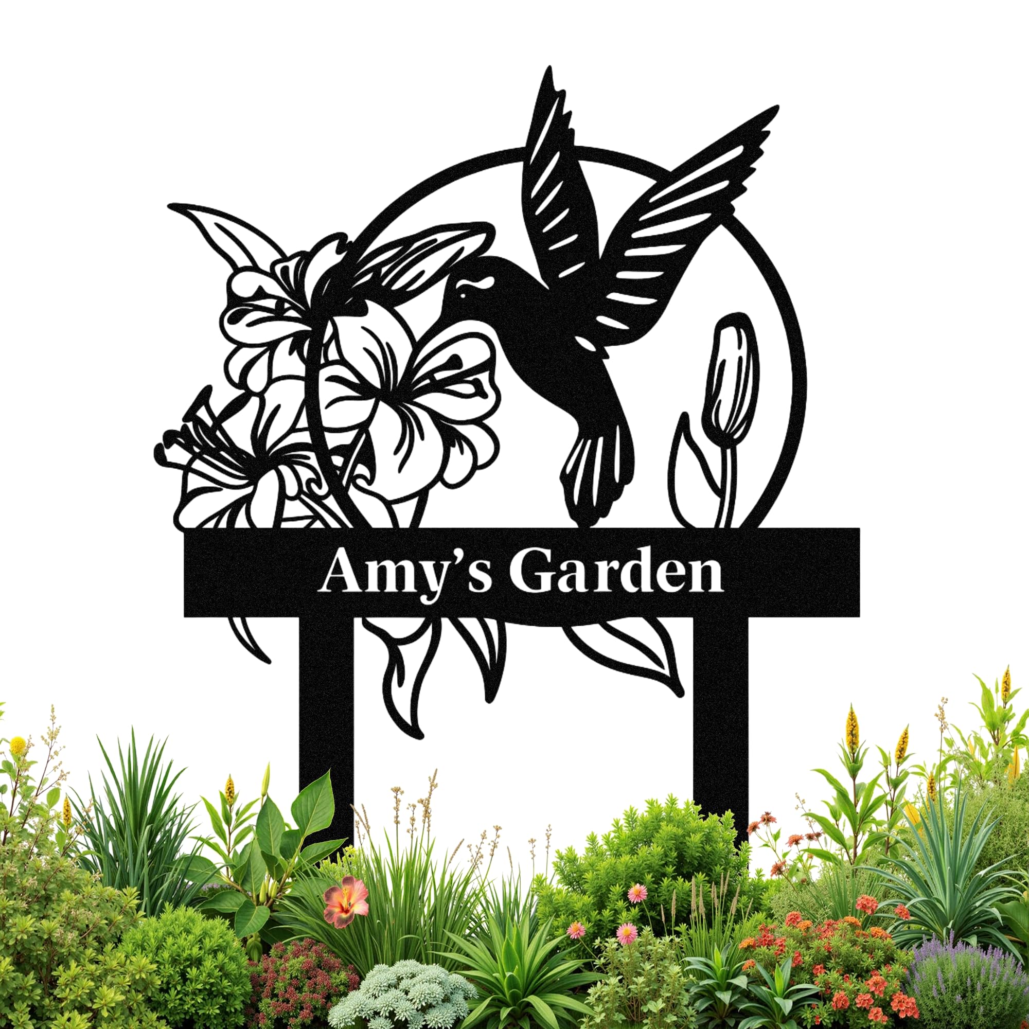 Personalized Garden Signs for Outside, Custom Metal Garden Signs with Stake Waterproof, Custom Name Metal Sign Outdoor, Customized Birds Flowers Design Home Patio Yard Decor Gardening Gifts