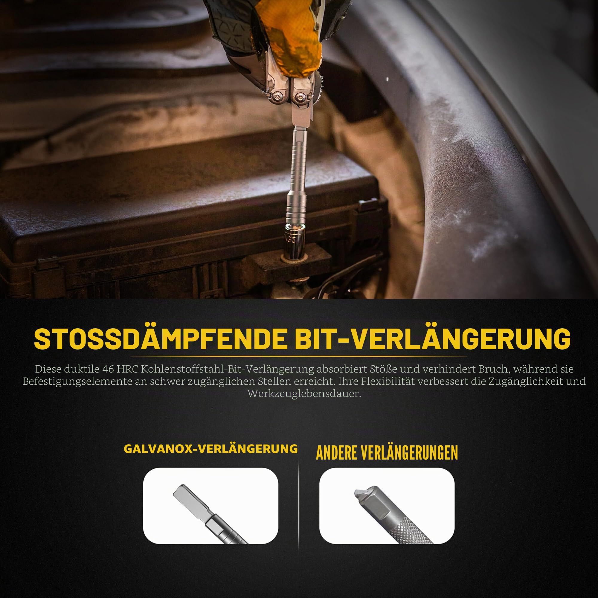 GALVANOX Ratschen- und Bitverlängerungs-Set mit flachem Ende für Multifunktionswerkzeuge, entworfen für den Einsatz mit Leatherman-Modellen (gebürstetes Silber) (EDC Zubehör, 2-teiliges Set)