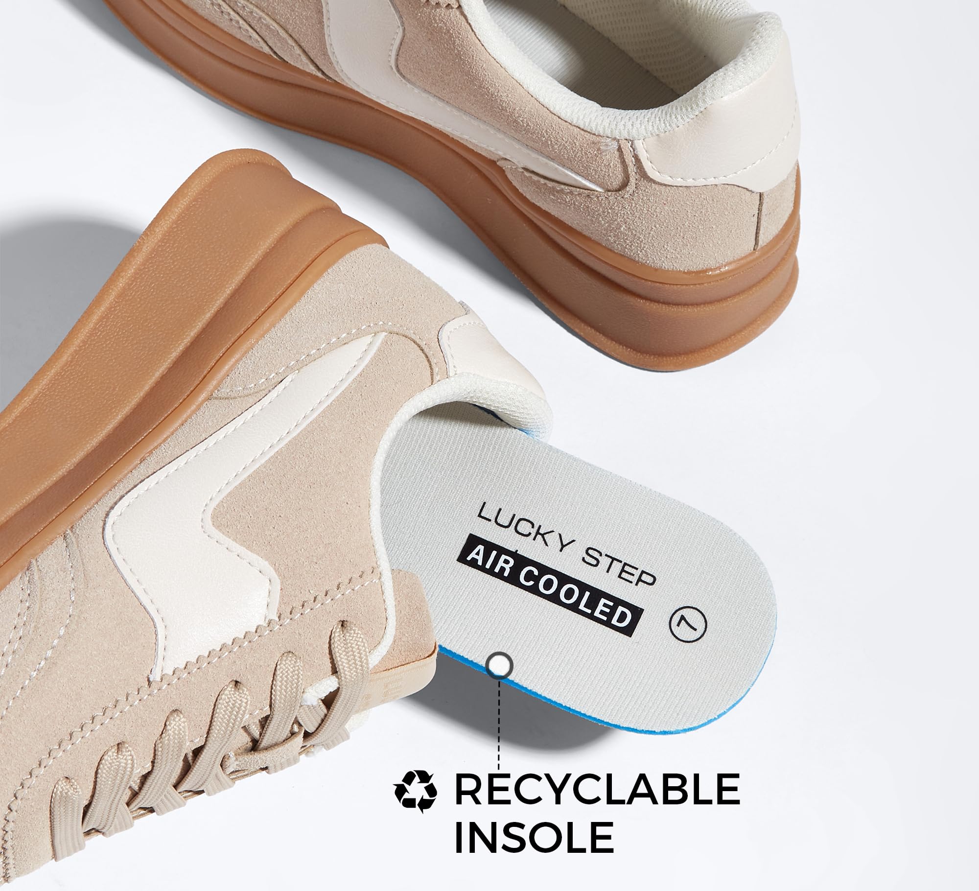 LUCKY STEP Women's Platform Fashion Sneakers Thick Sole Suede Genuine Leather Classic Rubber Gum Sole Low Top Casual Walking Shoes