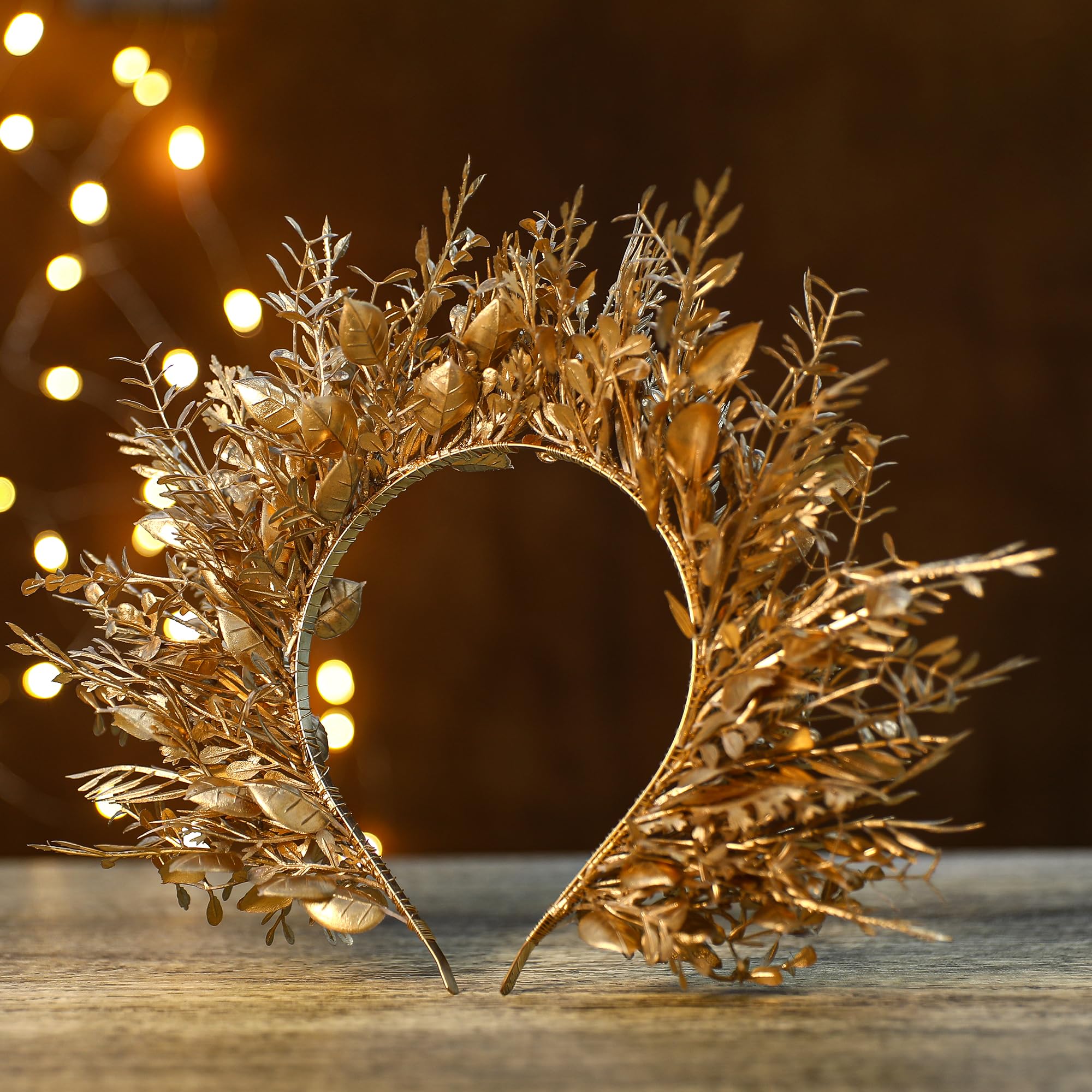 MOSTORY Gold Flower Halo Headband for Women Greek Goddess Crown for Renaissance Cosplay Halo Headpiece for Festival Party - Image 2