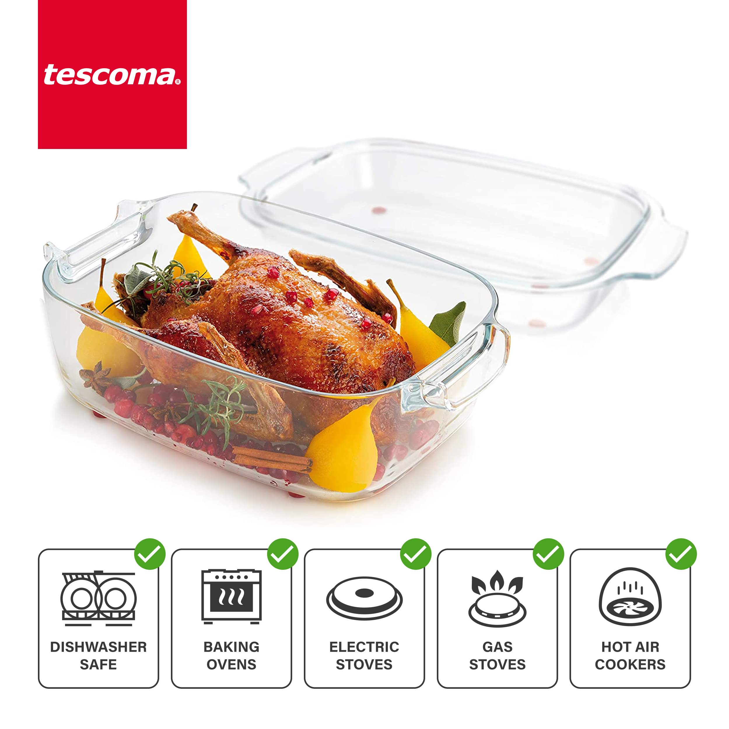 Tescoma 629090 Rostiera in vetro rettangolare con coperchio, 40x26 cm