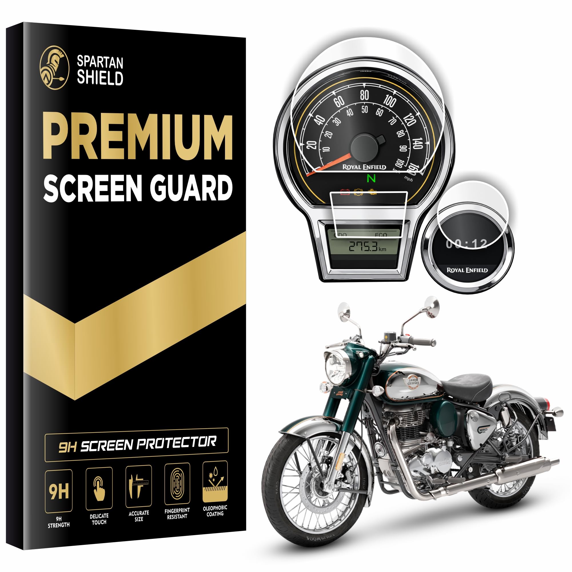 Spartan Shield Screen Protector For ROYAL ENFIELD 2026 Bike CLASSIC 350, CLASSIC 650 & GOAN CLASSIC 350 [with Tripper Navigation Screen] - 4 inch Instrument Cluster Guard | Goan Classic350 Classic650 Speedometer Display || Scratch Resistant | Water Repellant | HD Clear Vision | 9H Hardness | Classic Bike Instrument Cluster Cover Accessories 2025+ [Not Tempered Glass]-image-46