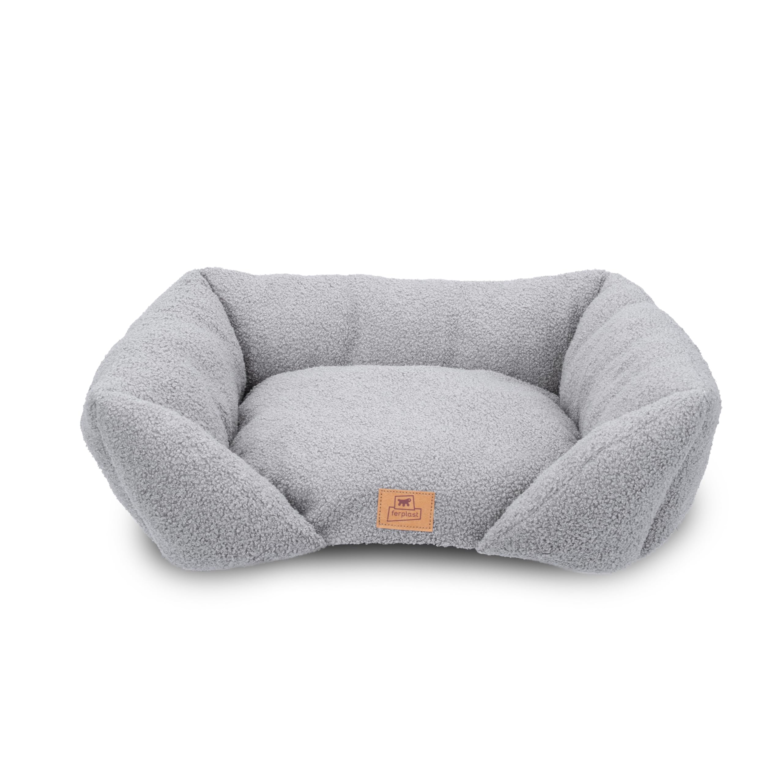 Ferplast Coussin pour Chien de Taille Moyenne, Panier pour Chat, Tissu bouclé synthétique Lavable, Rembourrage Moelleux, 55 x 45 x 20 cm. Gris