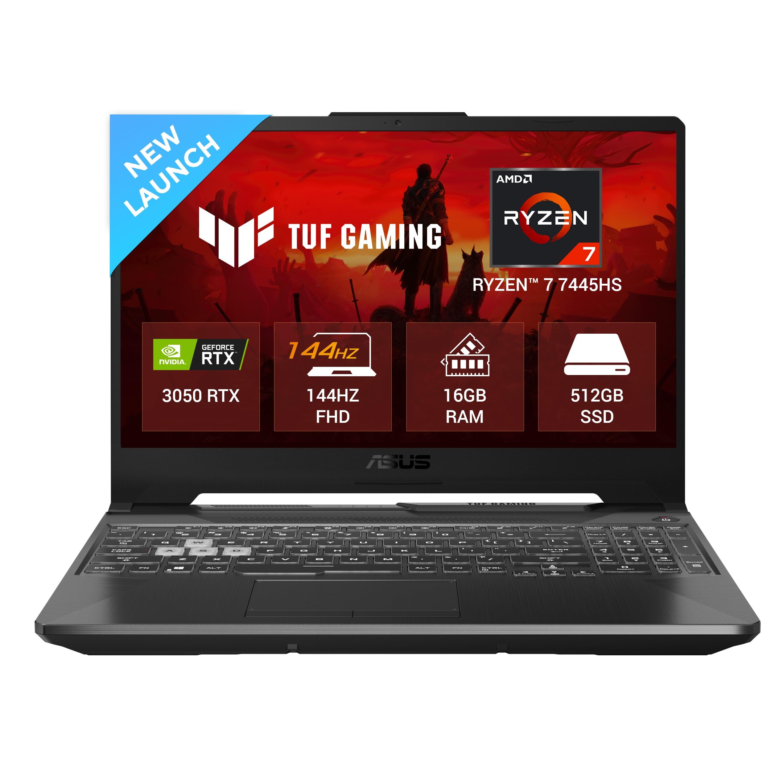 ASUS TUF A15, AMD Ryzen 7 7445HS, Gaming Laptop(RTX 3050-4GB/75W TGP/16GB RAM/512GB SSD/FHD/15.6"/144Hz/Backlit Keyboard/48Whrs/Windows 11/Graphite Black/2.3 Kg) FA506NCG-HN199W