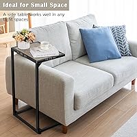 Vista 5 de melos Mesa auxiliar en forma de C, mesas C para sofá, mesa auxiliar de aperitivos para sofá, mesas de sofá que se deslizan por debajo, mesa pequeña