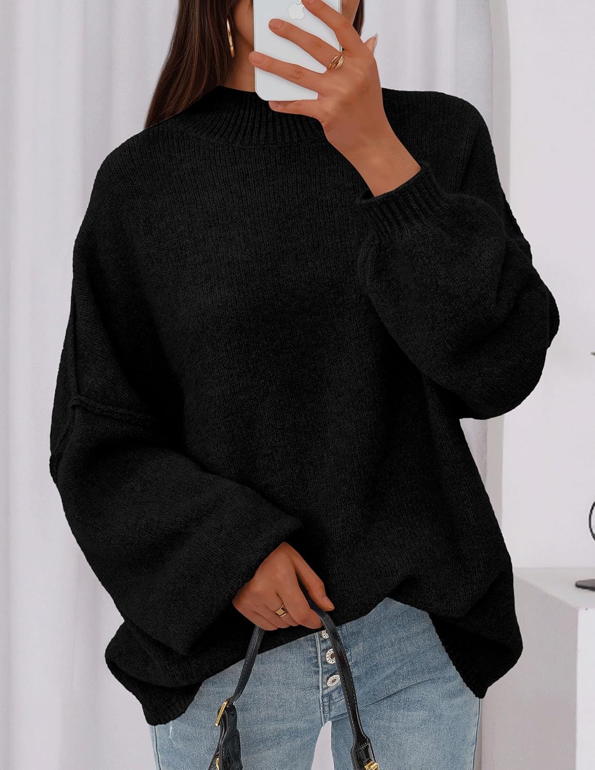 PRETTYGARDEN Women's 2026 Fall Oversized Sweaters Chunky Knit Mock Neck Long Sleeve Casual Trendy Pullover Winter Clothes - Image 4