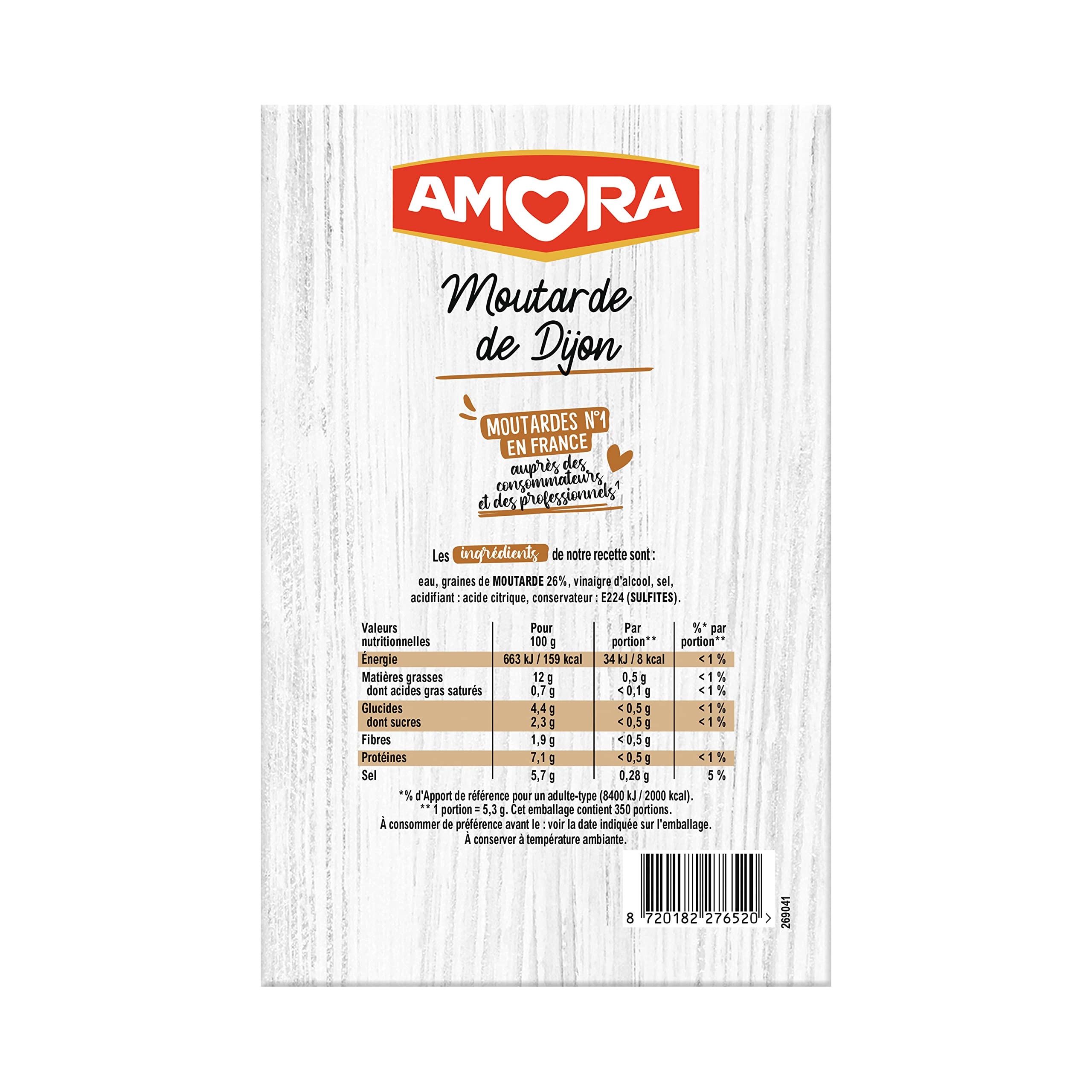 AMORA Moutarde Boite Présentoir 350 Dosettes 5 ml - 350 x 5.3 g - 1.85 kg