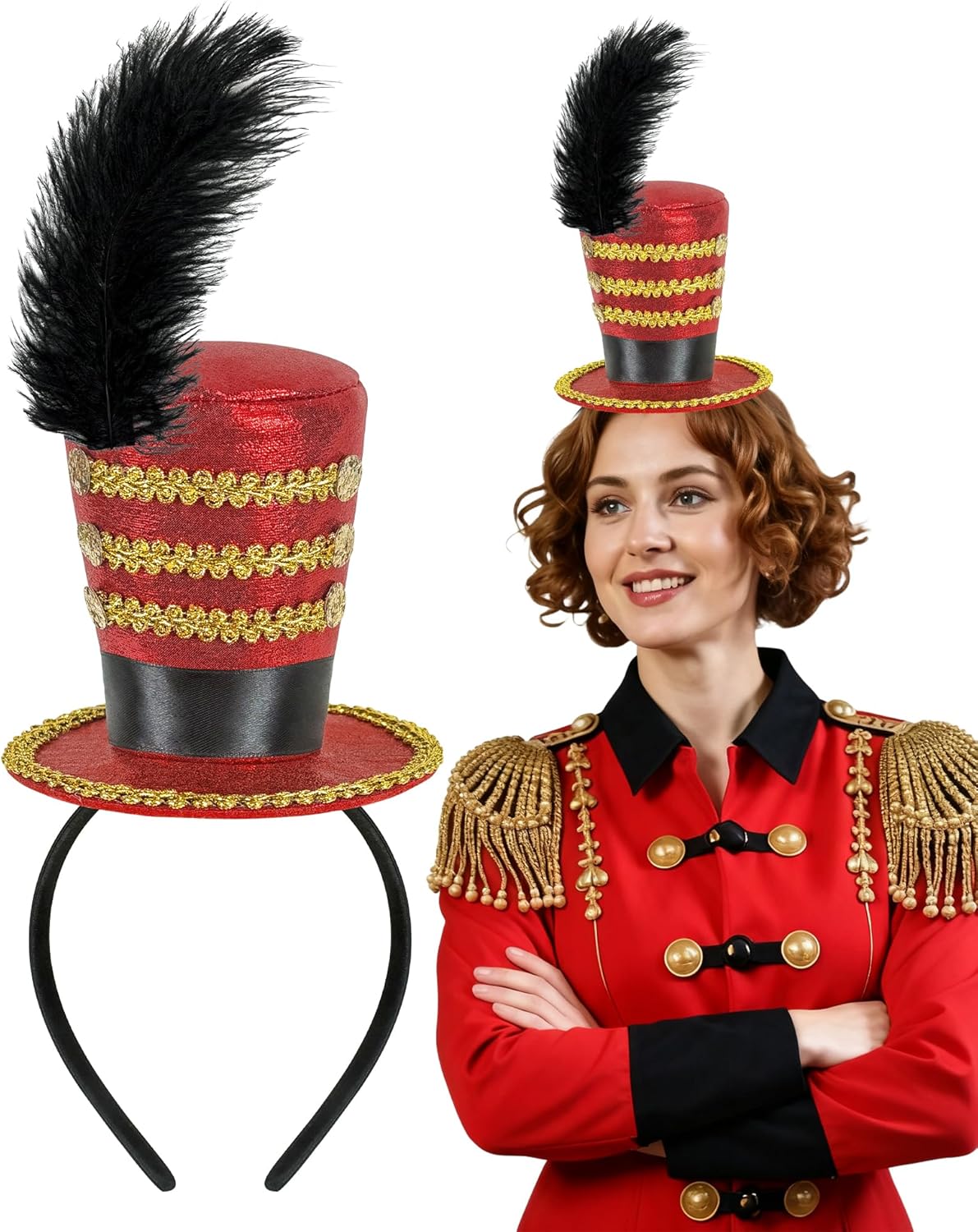 Black Soldier Mini Top Hat Headband Fascinator for Ringmaster Circus Tea Party Halloween Carnival Mardi Gras Xmas Costume Accessories