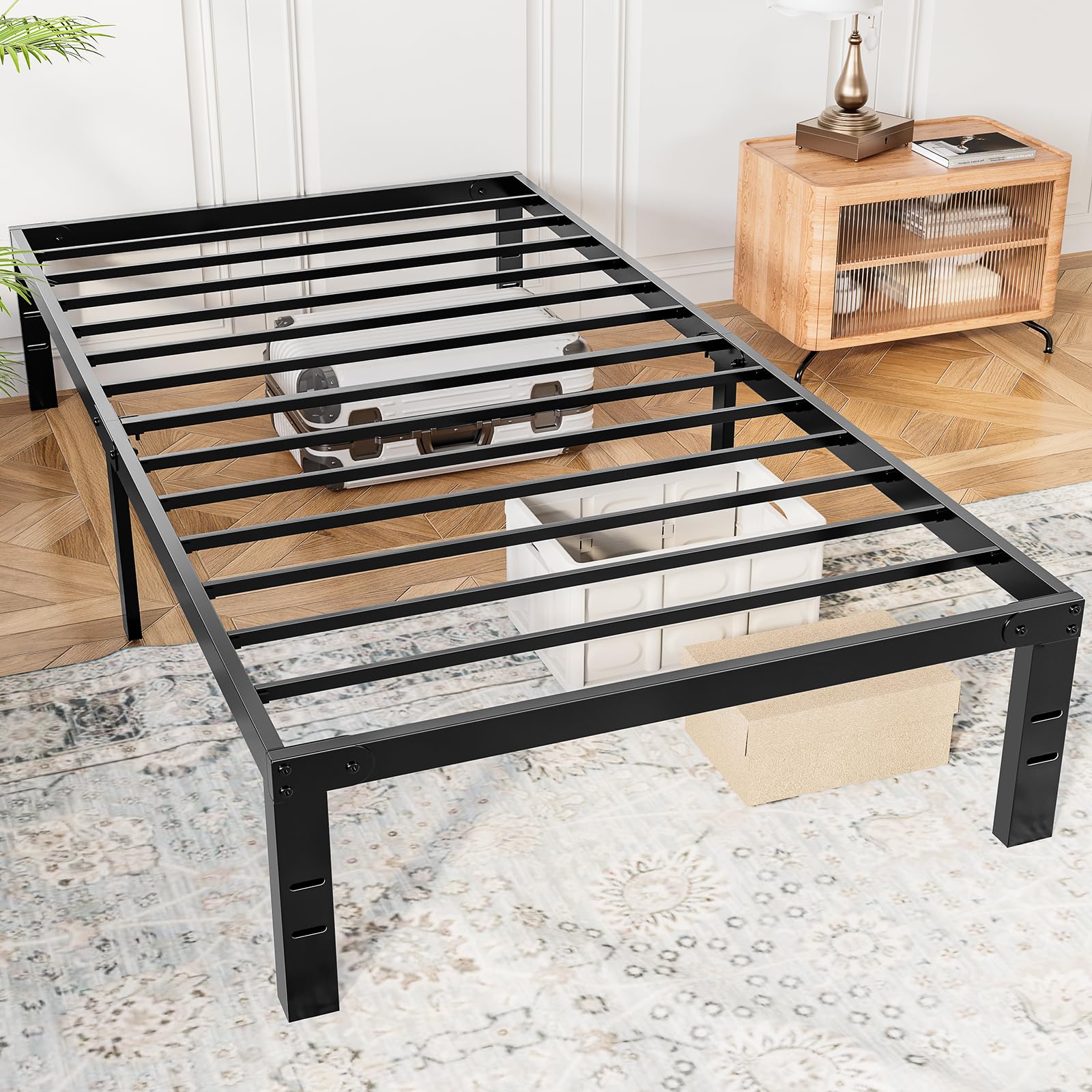 NEWBULIG Metal Bed Frame - Twin Size Metal Platform Bed Frame Mattress Foundation with Steel Slat Support, No Box Spring Needed, Storage Space Under Frame, Easy Assembly