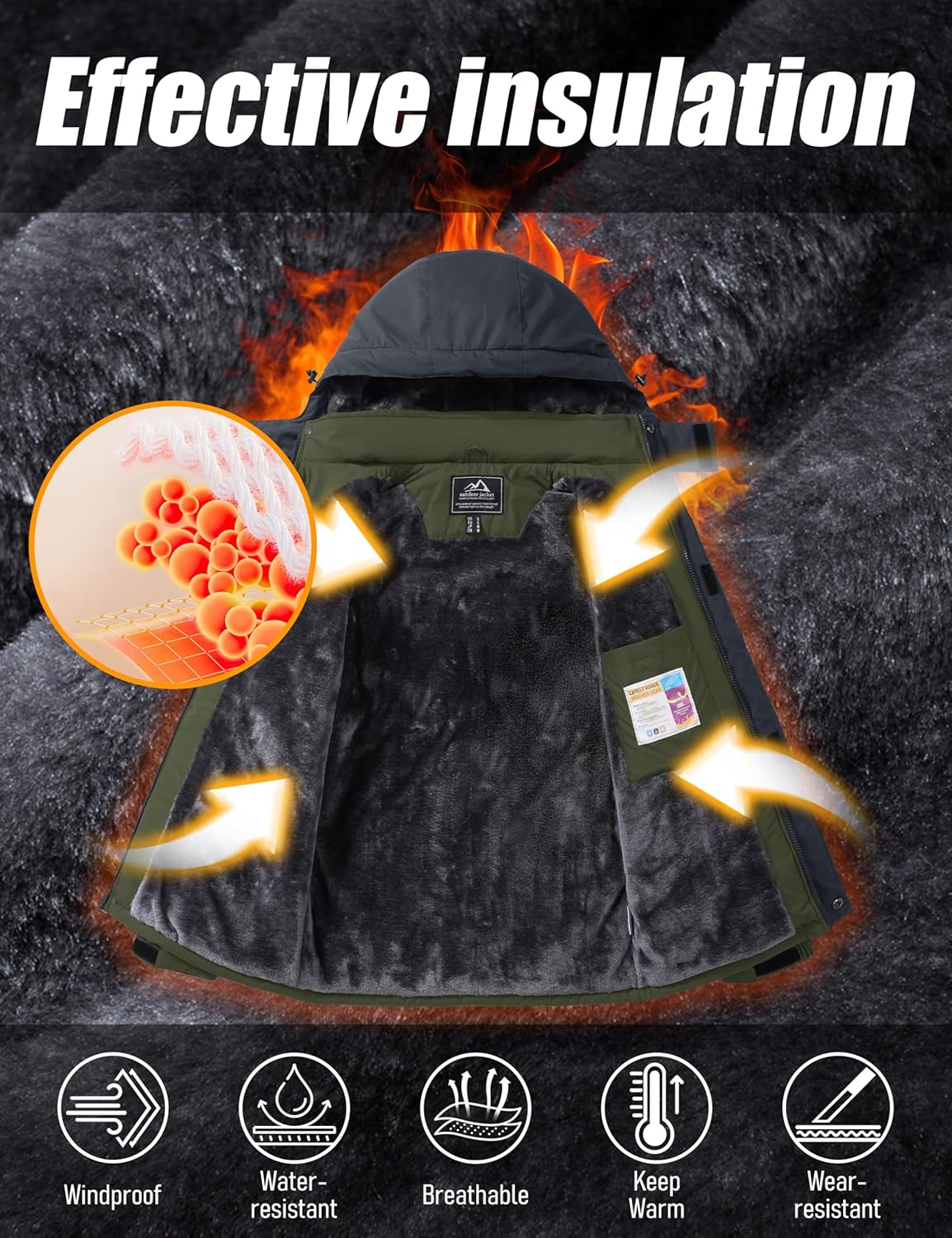 MAGCOMSEN Men’s Winter Jacket Water Resistant Ski Snow Coat Warm Fleece Parka Raincoats with Hood Multi-Pockets