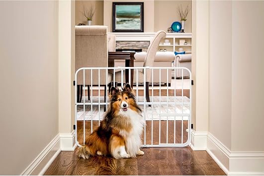 Carlson Pet Products Tuffy Metal Expandable Pet Gate, Includes Small Pet Door, 24 x 22-38 Inch, White