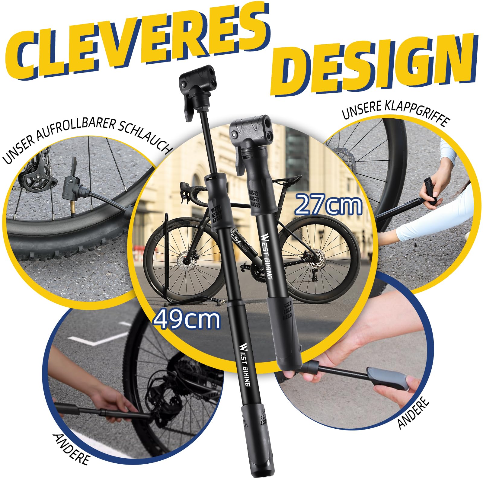 WEST BIKING Pompe à Vélo Compacte Alliage Aluminium – 160 PSI – Noir – Avec Support