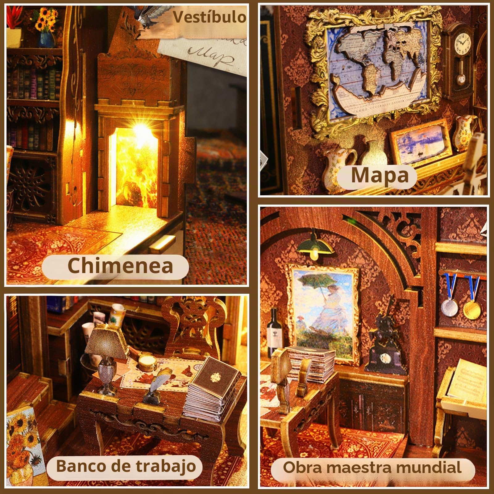 MeYuxg Book Nook Harry Potter, Biblioteca Booknook con Luz LED, DIY Harry Potter Book Nook Kit de Madera para Manualidades DIY Casa en Miniatura Regalos (Biblioteca)