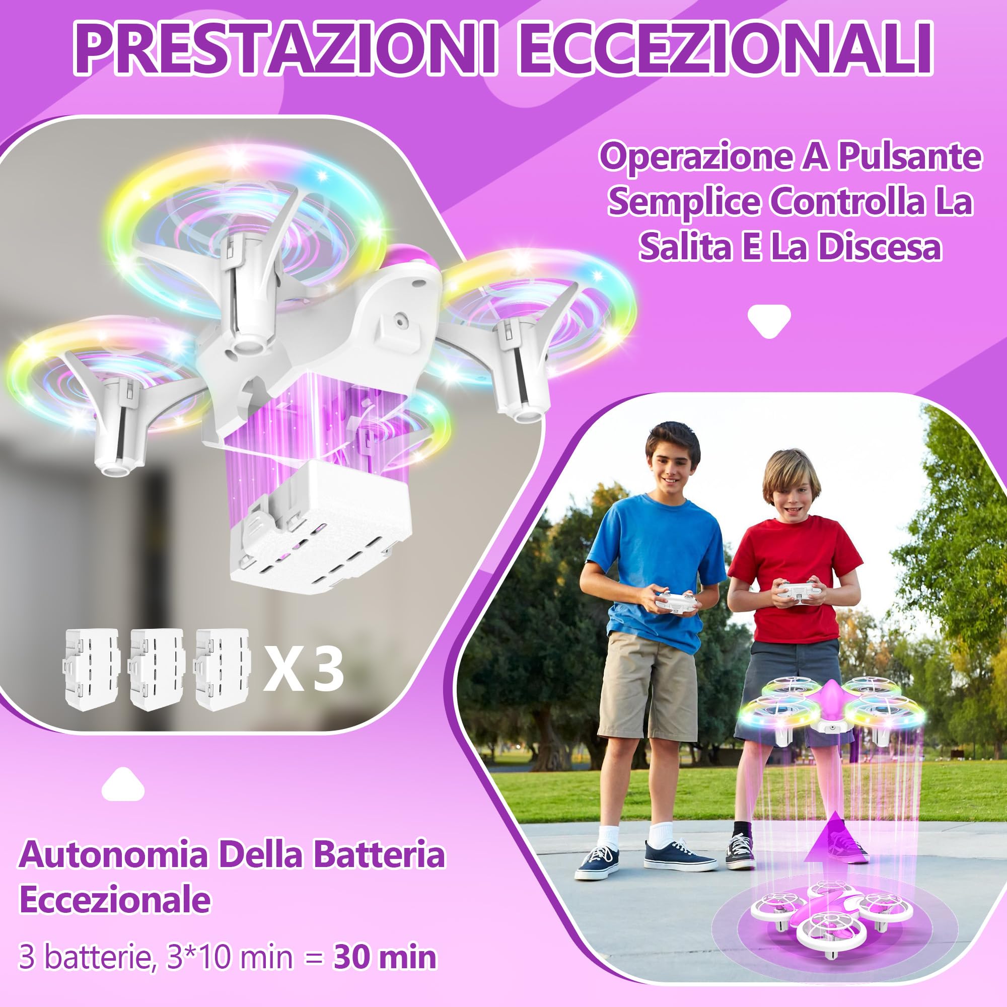 Charmofun Mini Drone Bambini con Luci, RC Aereo Giocattolo Drone Telecomandato con Funzione Hovering, 3D Flip e 3 Batterie, Giocattoli Regalo Per Principianti, Ragazzi e Ragazze (Rosa)