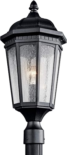 Kichler Courtyard 9532BKT - Luz exterior de poste de 23.75 pulgadas en negro texturizado, 1 luz para porche o patio al aire libre con vidrio