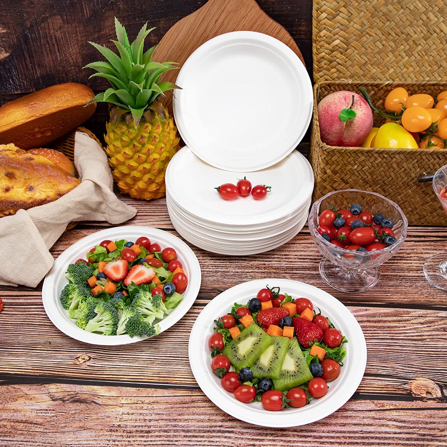 100 Assiettes Carrées Jetables En Bagasse 20 Cm Grand Carton - Robustes Stijf Et