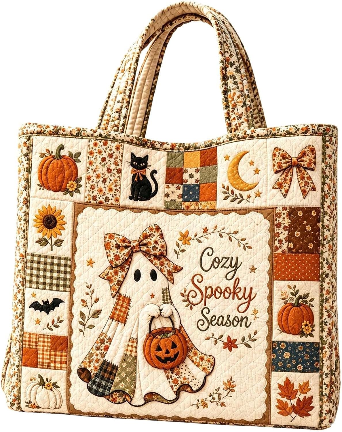 Halloween Tote Bag For Women 2026 Large Capacity Pumpkin Ghost Trick Or Treat Bags Spooky Travel Quilted Handbag