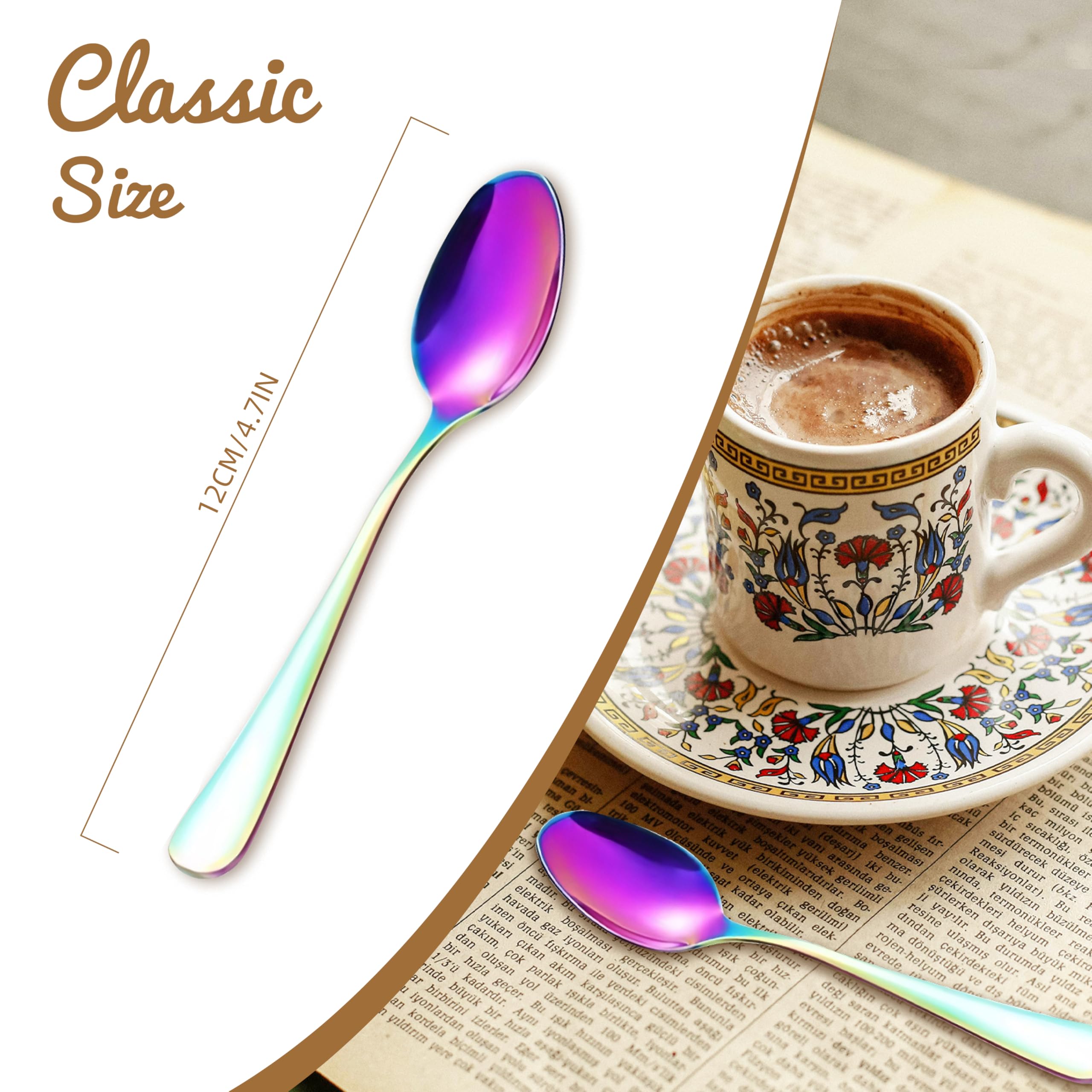 Set 6 Cucchiaini Da Caffè In Acciaio Inox - Mini Cucchiaini 12cm Per Caffè, Dessert E Tè - Lavabili In Lavastoviglie - Foto 7