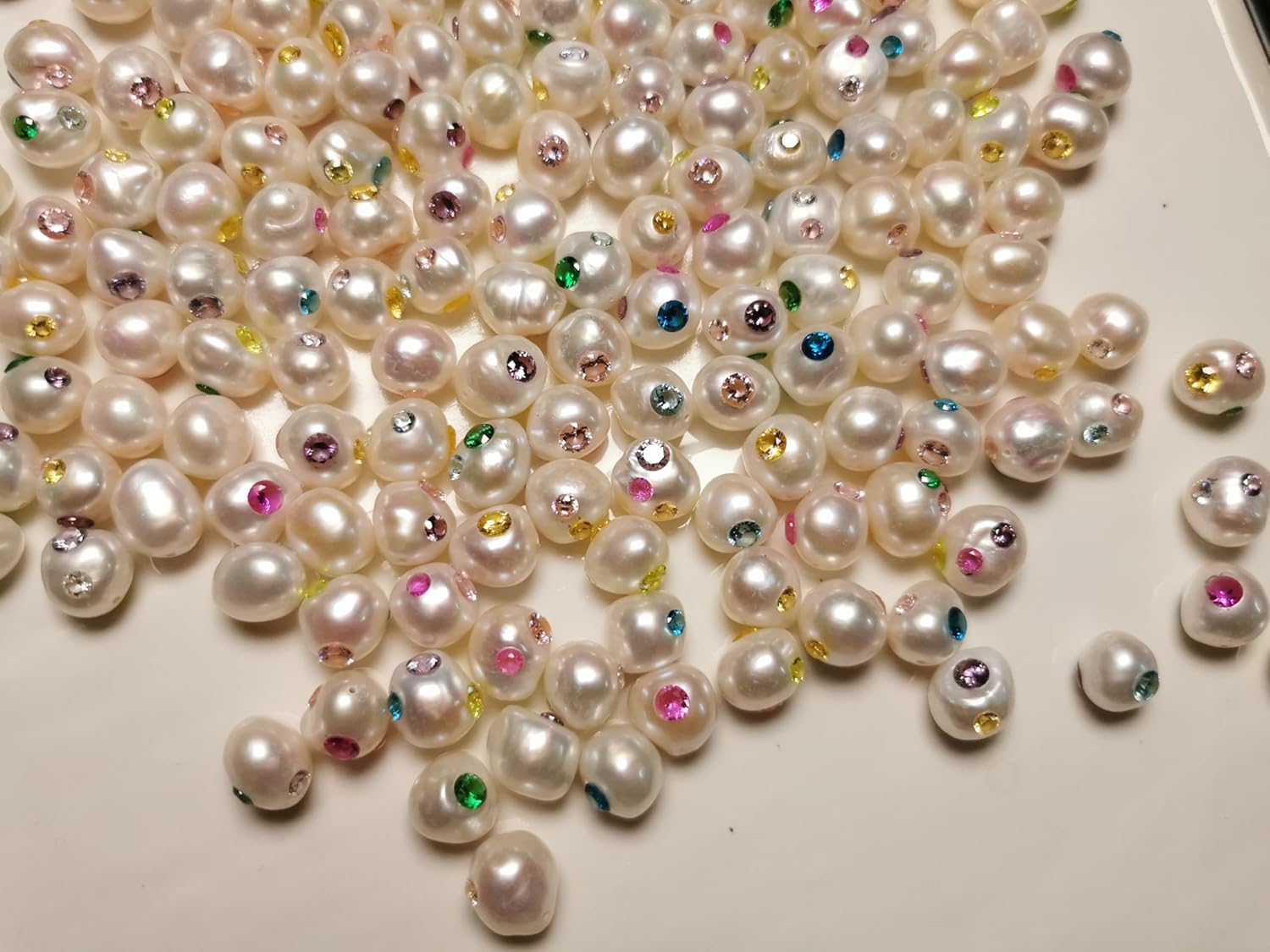 Pearl Beads for Jewelry Making,Hand Set with CZ Stone,Natural Genuine Real Freshwater Cultured Pearl with Hole, Crafts Necklaces Bracelets Earrings (WHITE-6MM)