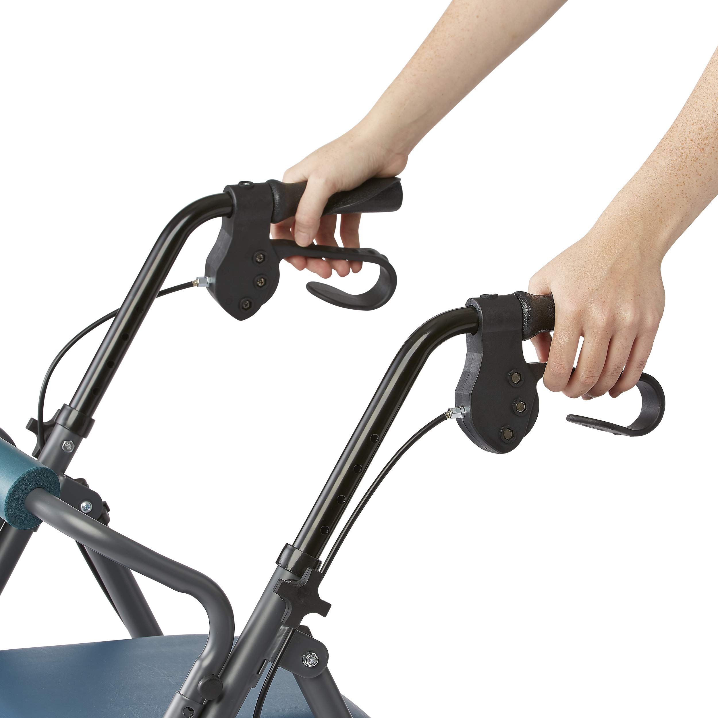 Medline Andador con asiento y ruedas, andador plegable para personas mayores con protección Microban, marco de acero duradero que soporta hasta 350 libras, ruedas de 6 pulgadas, verde azulado