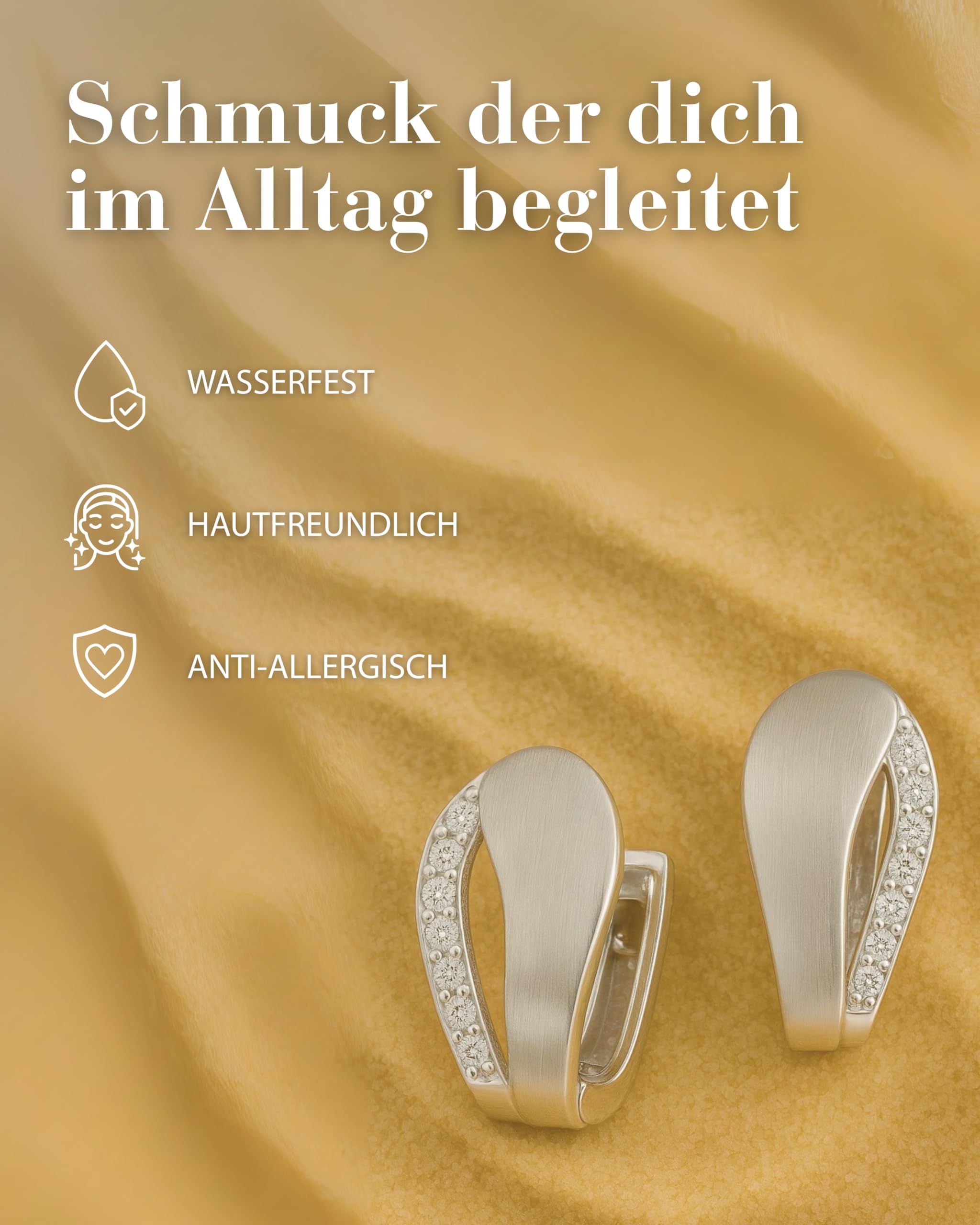 Vinani Damen Ohrringe 925 Silber - Klapp-Creolen mattiert Zirkonia weiß - 925 Sterling Silber für Frauen - 2CZR