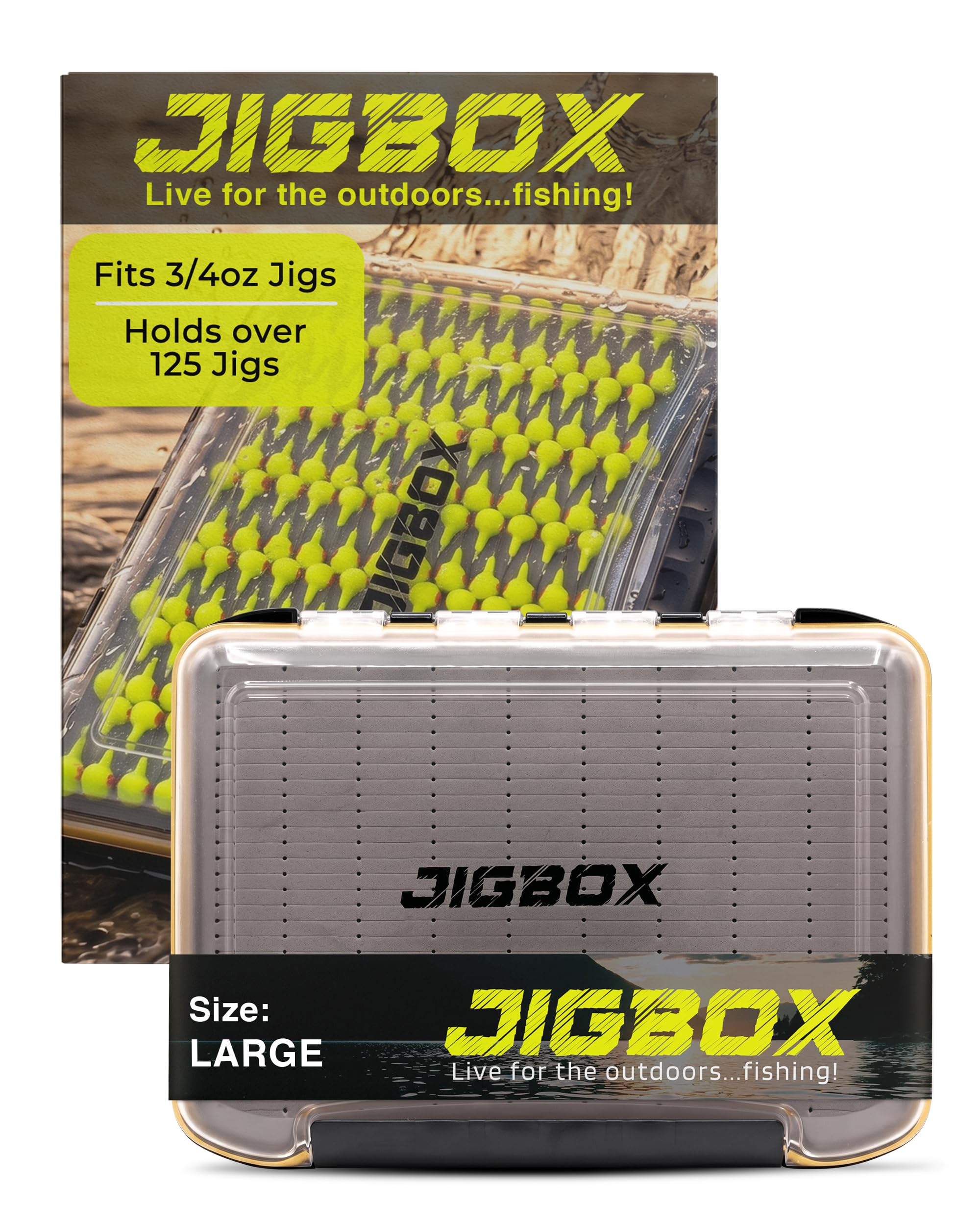 JIGBOX Jig Head Box Waterproof - Double Sided Foam Fishing Organizer, Large