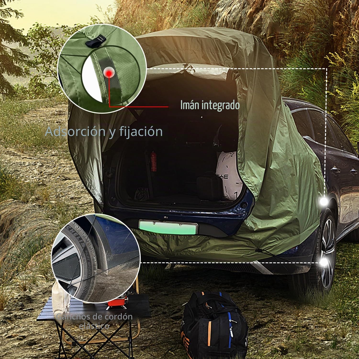 Tienda de campaña trasera para coche con mosquitera, resistente al viento, protección solar y resistente al agua – Tienda de campaña para coche, para SUV, toldo para camping y aventuras al aire