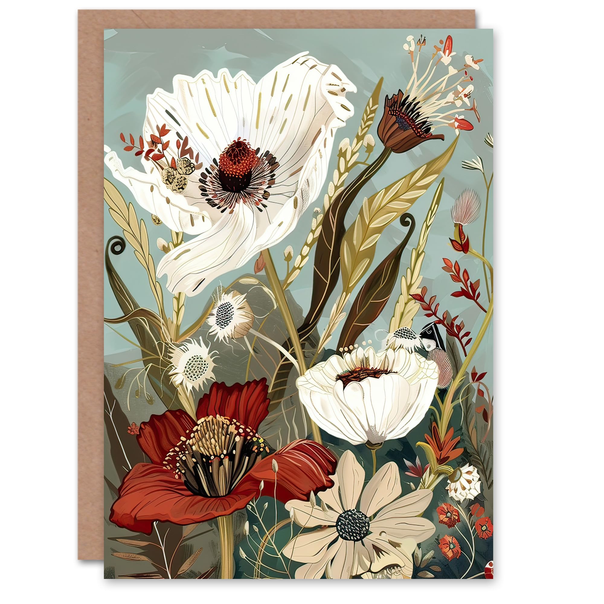 Artery8 Greeting Card Stylised Wildflowers Pastel Colour Design For Her Woman Birthday Card