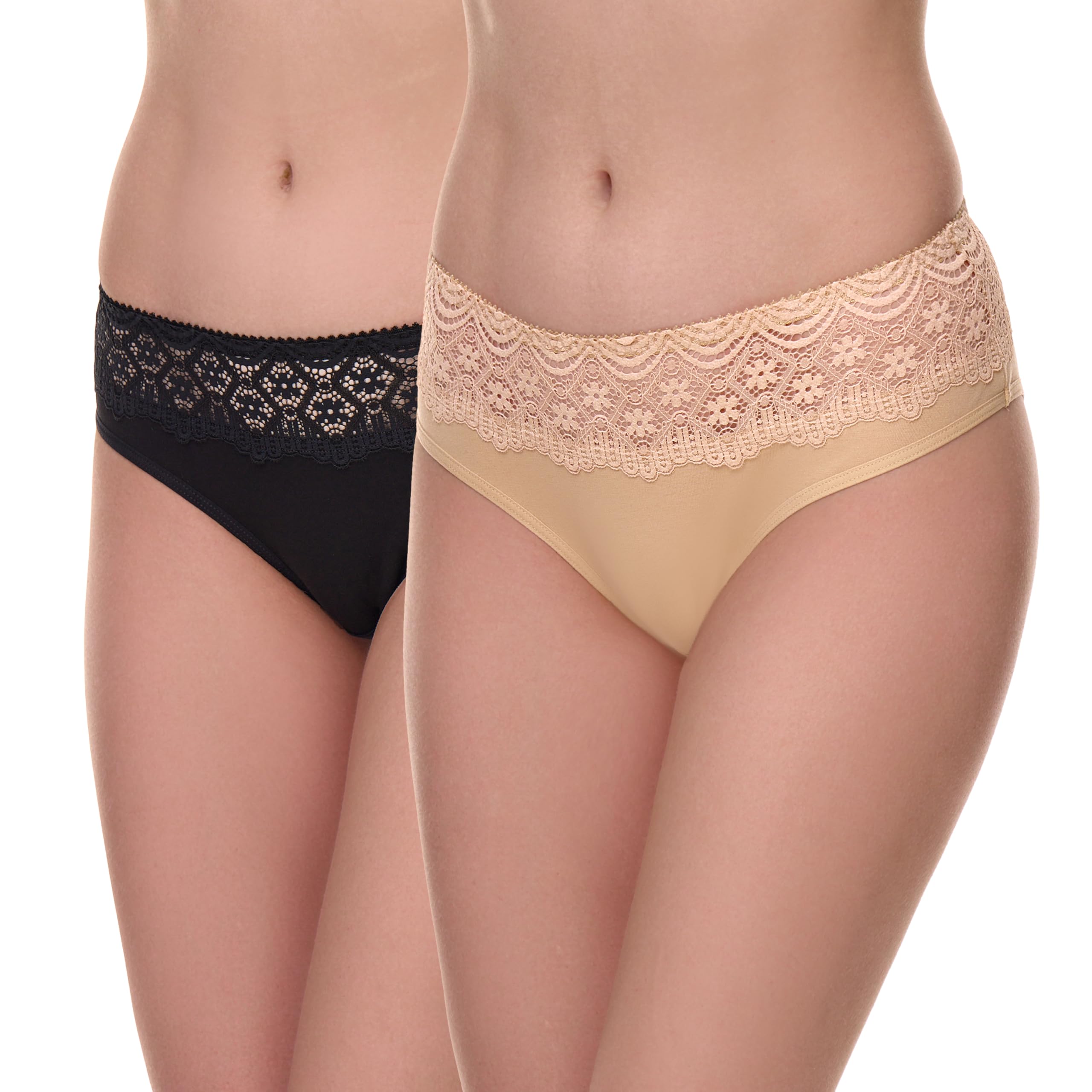 Merry Style Damen Slip aus Baumwolle mit Spitze atmungsaktive Unterhose mit klassischem Schnitt weiche Damen Unterwäsche MSGAB21