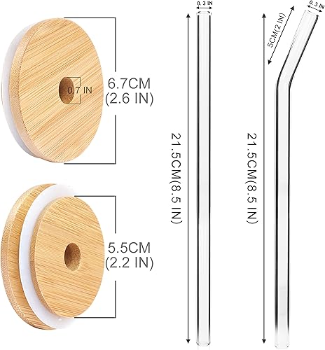 Miniatura 9 de ANOTION Tapas de bambú para vidrio en forma de lata, tapas para tarros Mason con agujero para pajilla, 4 tapas reutilizables de bambú para tarros