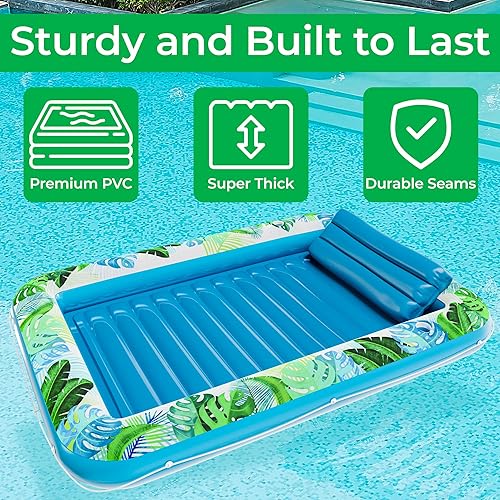 Miniatura 6 de JAMBO Flotador inflable XXL para piscina de 80 x 56 pulgadas, flotador de piscina con almohada, balsa de agua para adultos, balsa de bronceado