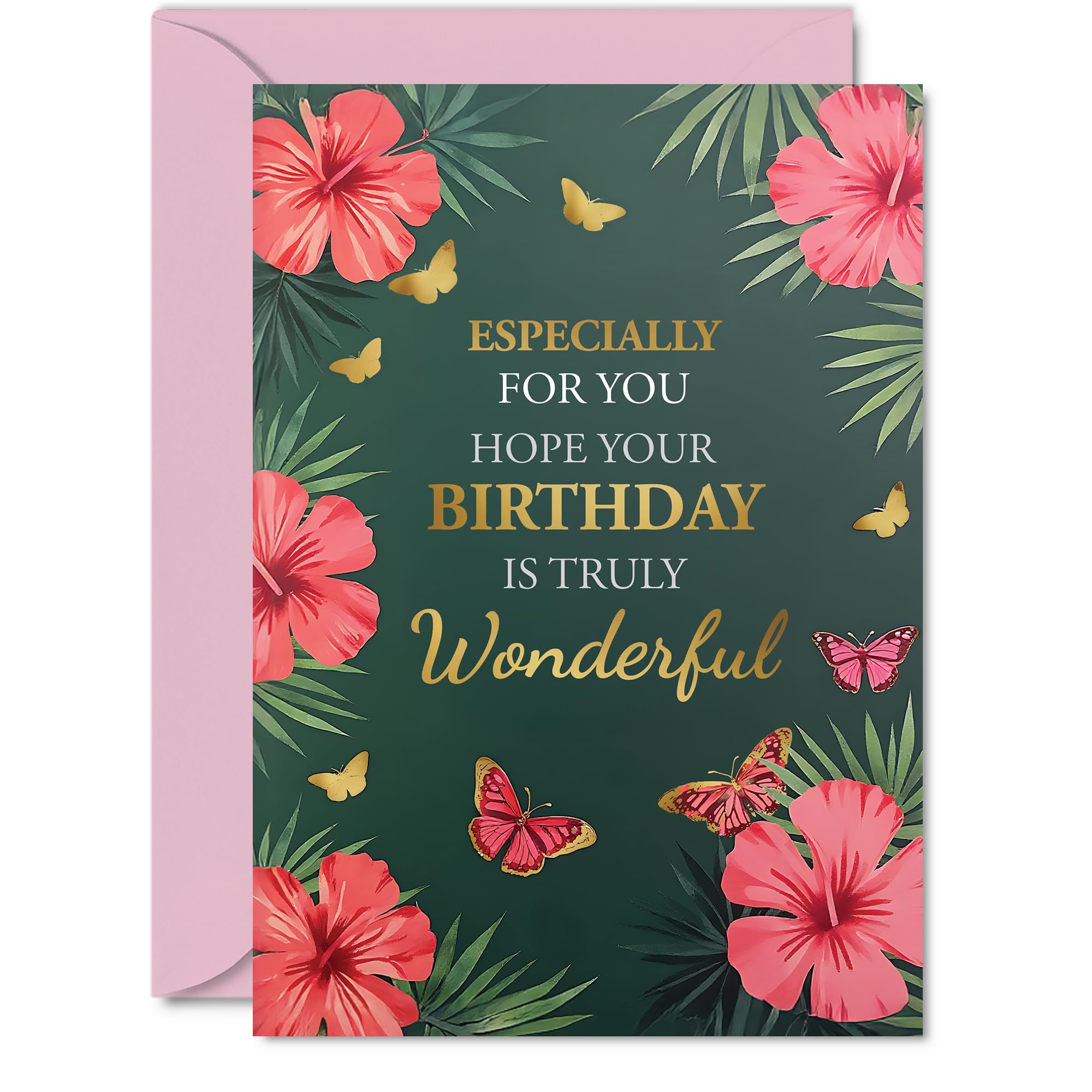 Gold Family Birthday Card - Butterflies & Flowers - Happy Birthday Card for Family from Colleague Friends, A5 Golden Butterflies & Flowers Bday Greeting Cards