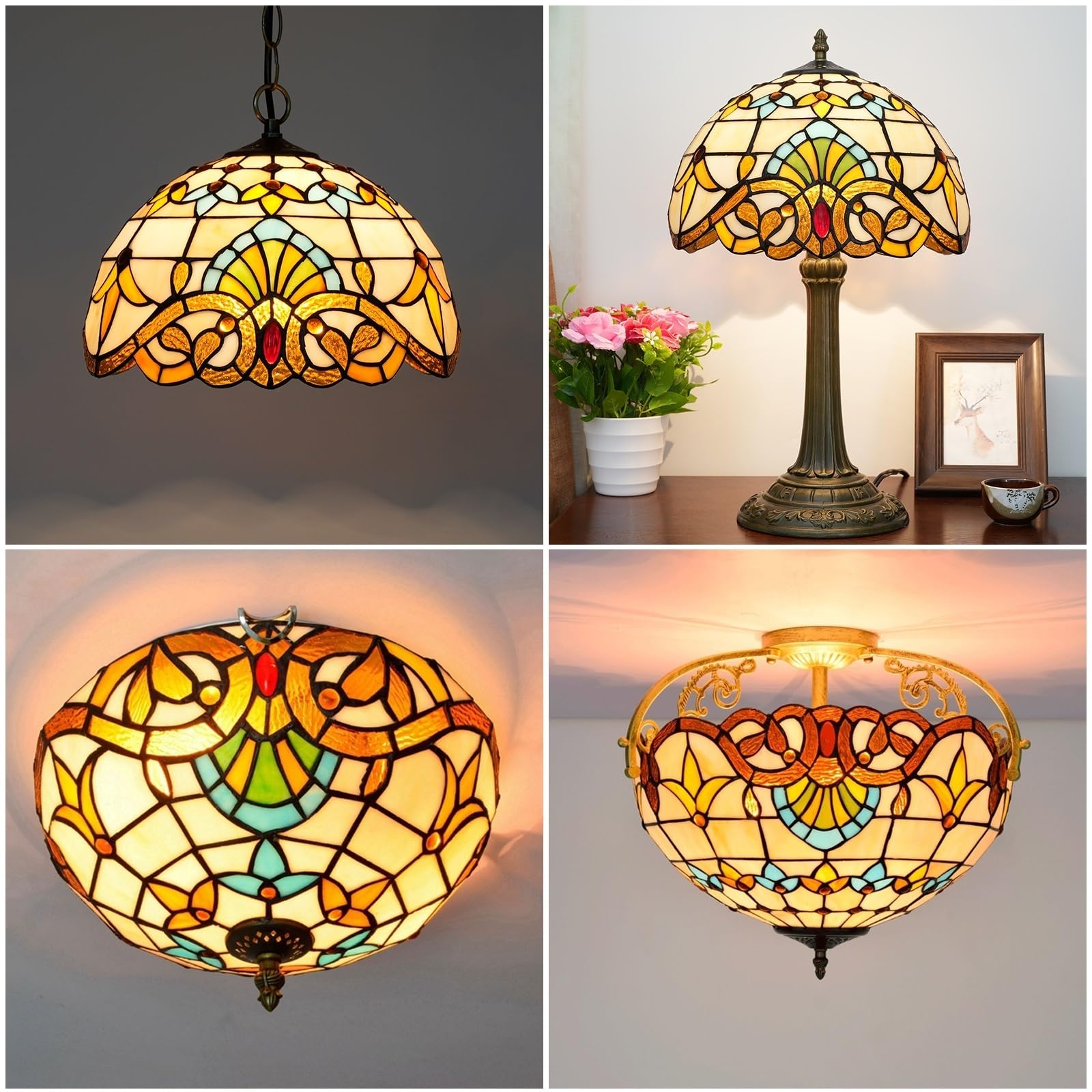 Abat-jour en vitrail de 30,5 cm, remplacement Tiffany, style baroque vintage, pour lampe de plafond, lampe suspendue, lampe sur pied, lampe de table.