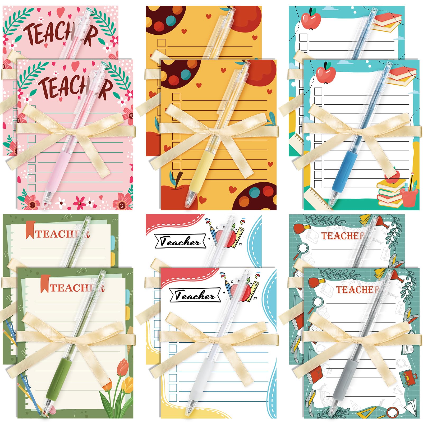 Lincia 24 Pack Teachers Sticky Notes Bulk with Pens, Novelty Style